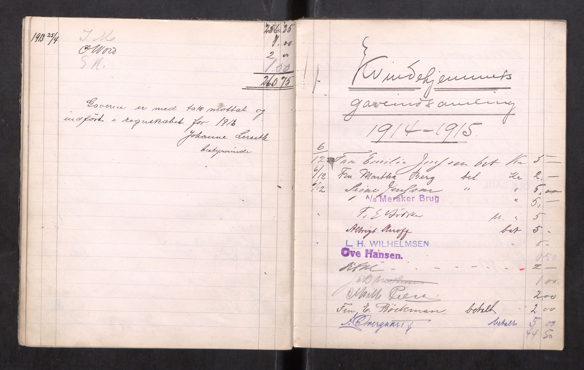 Kvindehjemmet i Trondhjem - Magdalenastiftelsen, AV/SAT-PA-0323/F/L0004: Gavebok for kvindehjemmet, 1909-1918