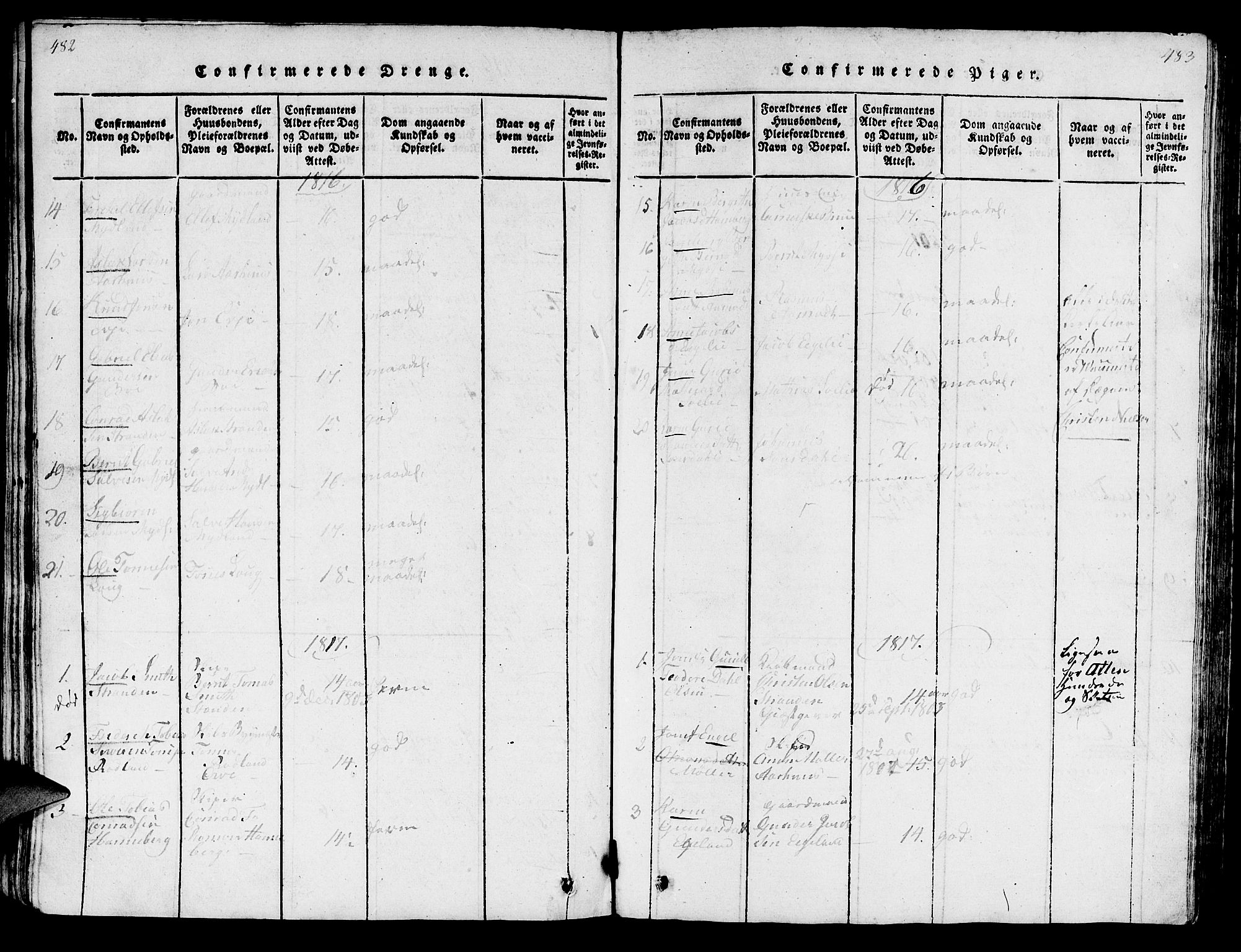 Sokndal sokneprestkontor, AV/SAST-A-101808: Parish register (official) no. A 6, 1815-1826, p. 482-483