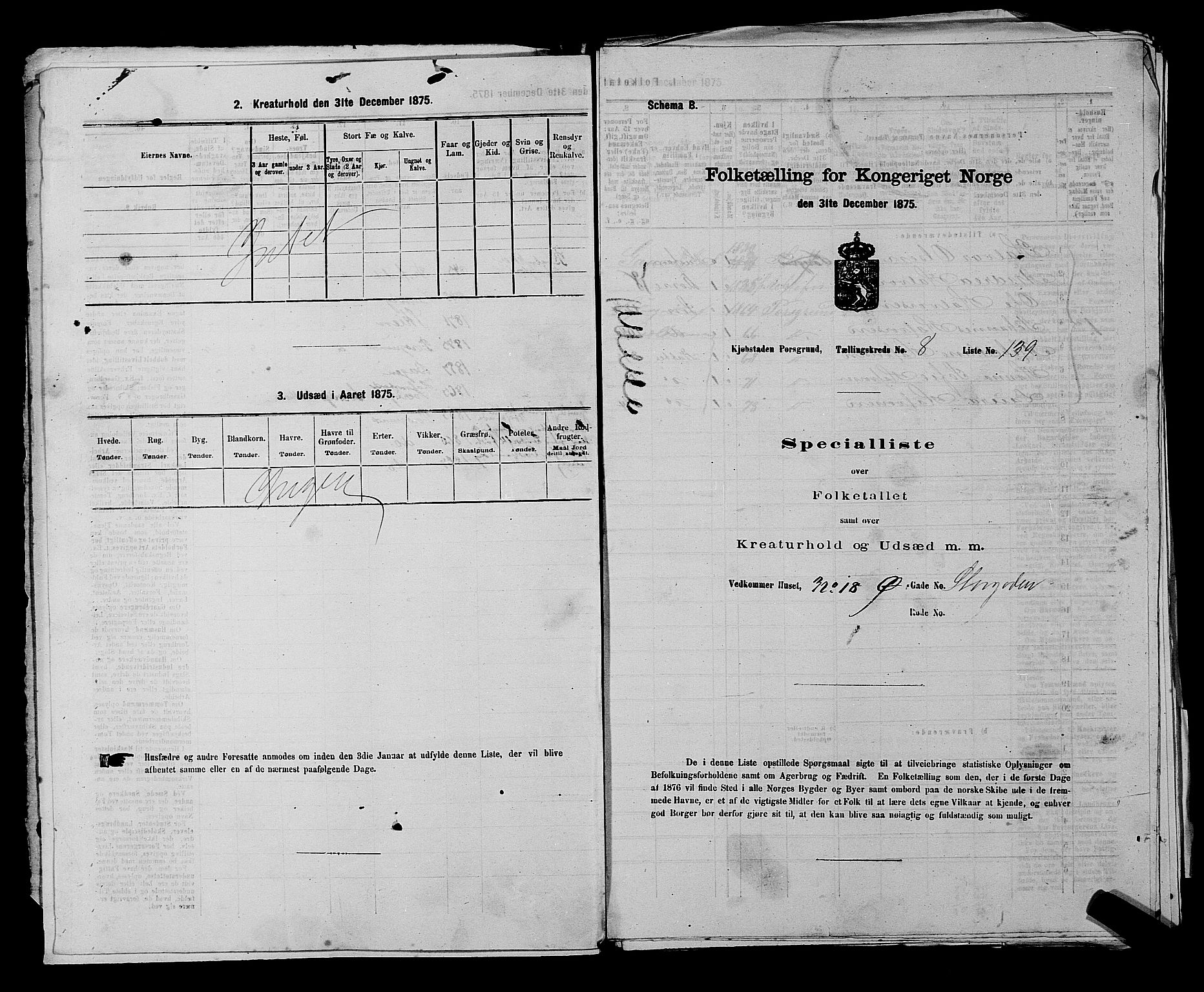 SAKO, 1875 census for 0805P Porsgrunn, 1875, p. 332