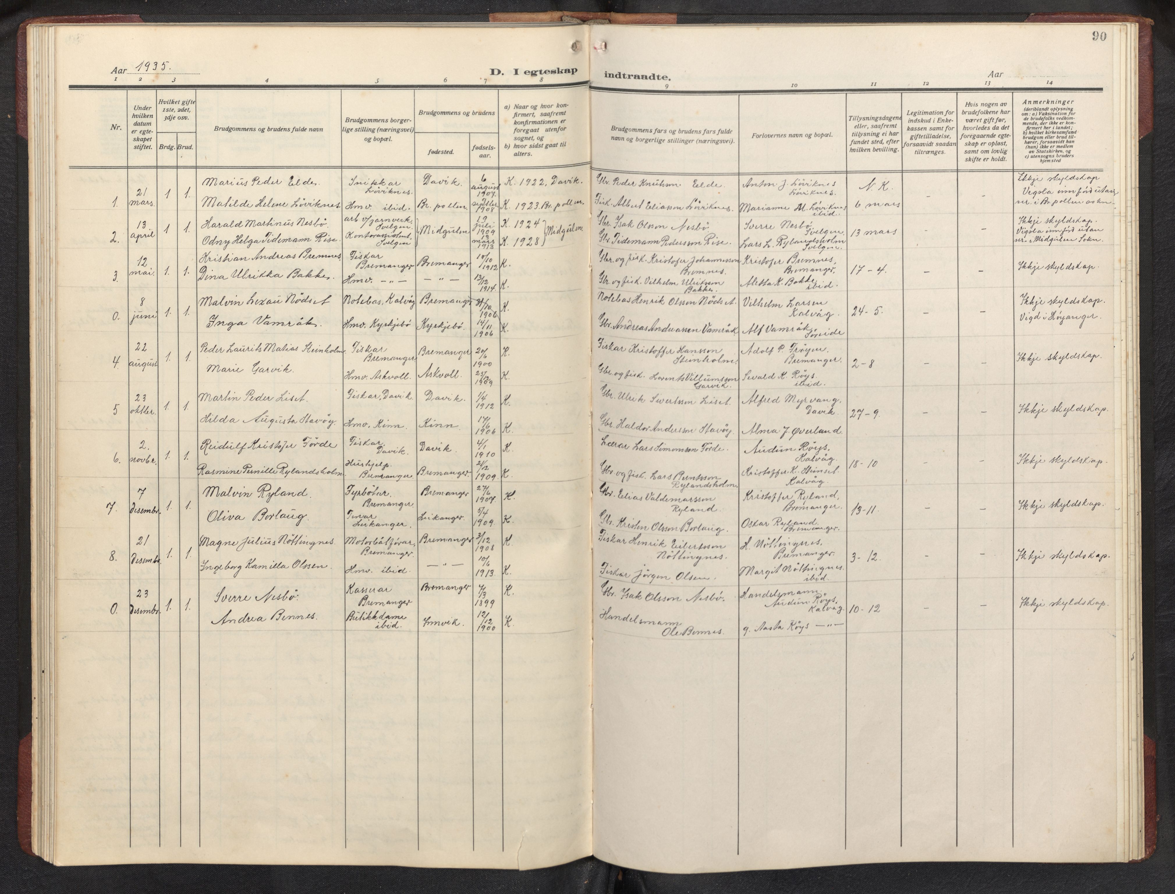 Bremanger sokneprestembete, SAB/A-82201/H/Hab/Habb/L0002: Parish register (copy) no. B 2, 1926-1945, p. 89b-90a