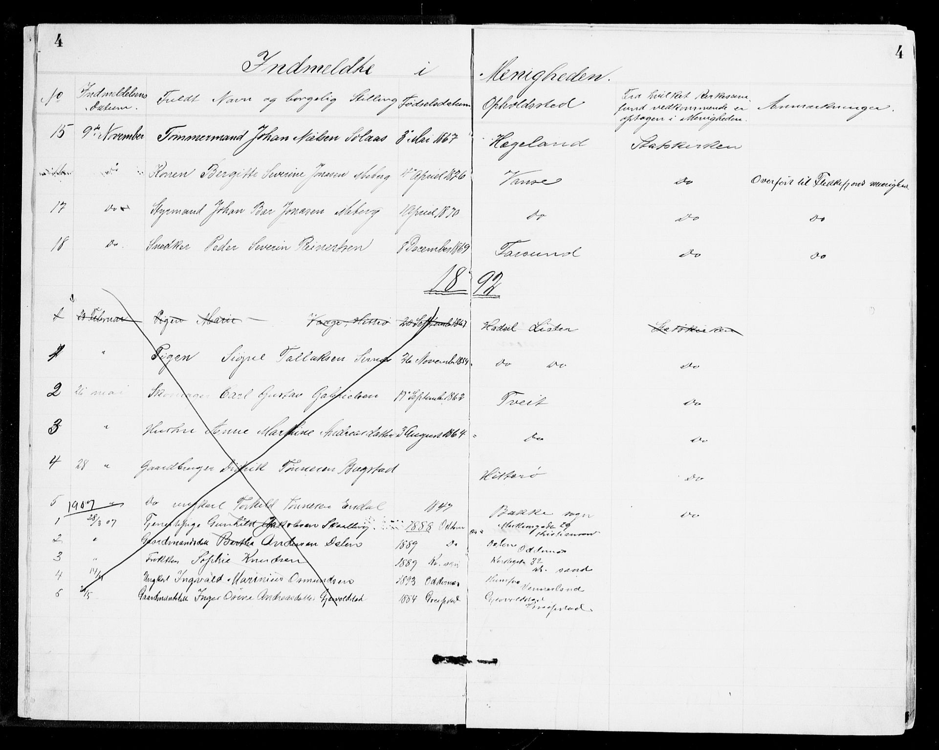 Den evangelisk-lutherske frikirke, Kristiansand, SAK/1292-0017/F/Fa/L0002: Dissenter register no. F 10, 1889-1892, p. 4