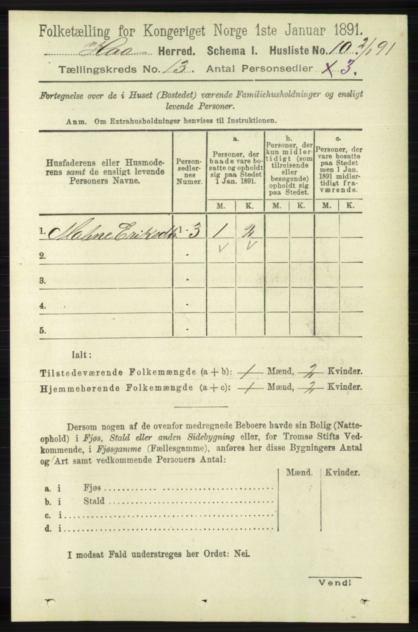 RA, 1891 census for 1119 Hå, 1891, p. 3134