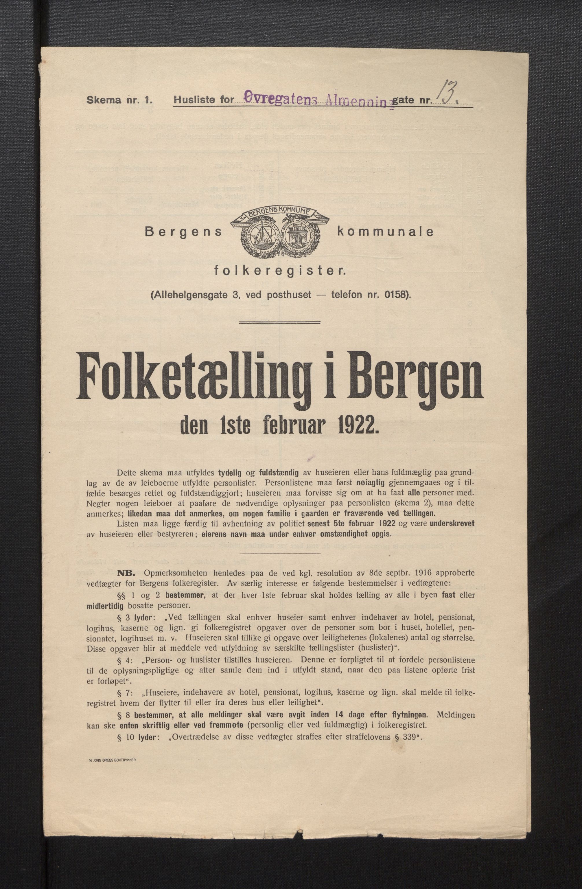 SAB, Municipal Census 1922 for Bergen, 1922, p. 49495