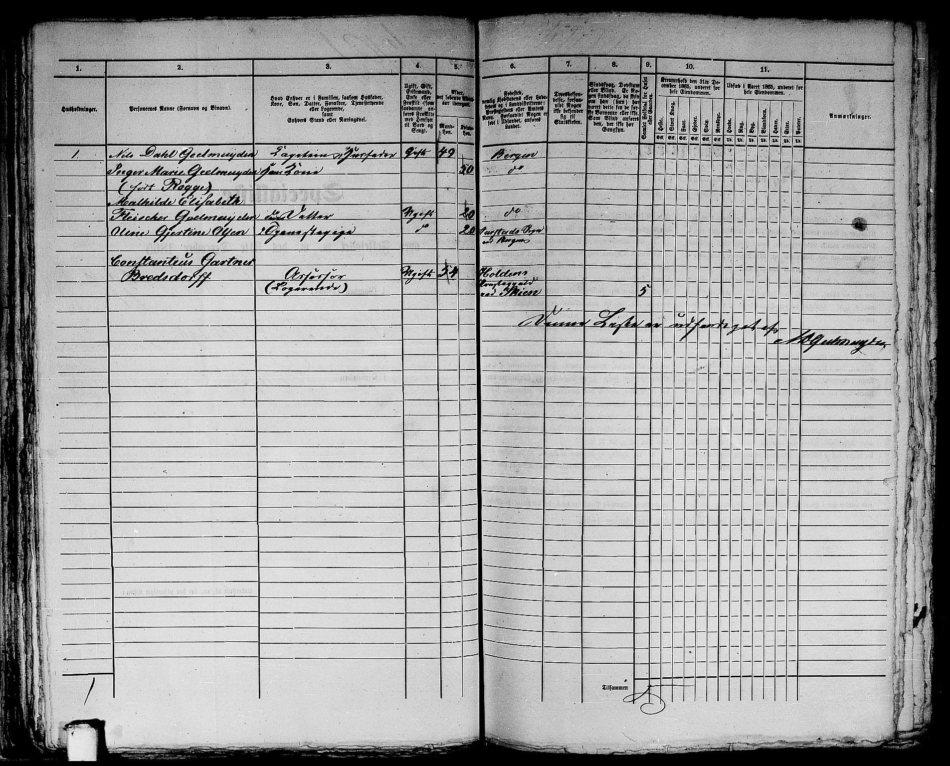 RA, 1865 census for Bergen, 1865, p. 3668