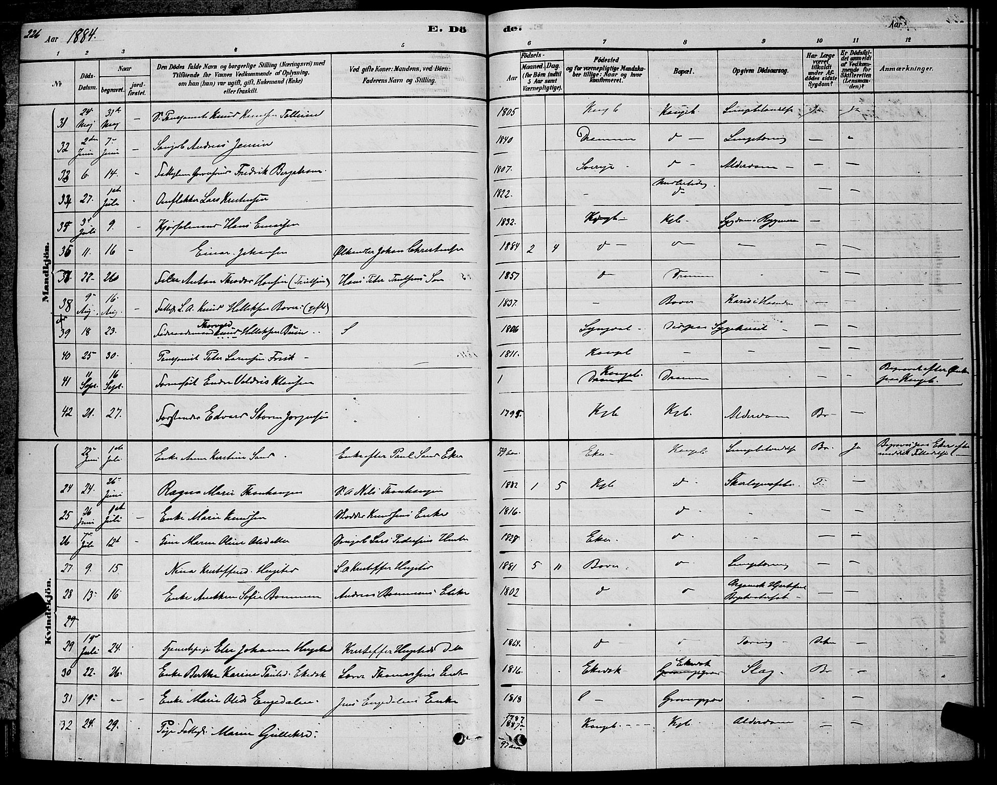 Kongsberg kirkebøker, AV/SAKO-A-22/G/Ga/L0005: Parish register (copy) no. 5, 1878-1889, p. 226