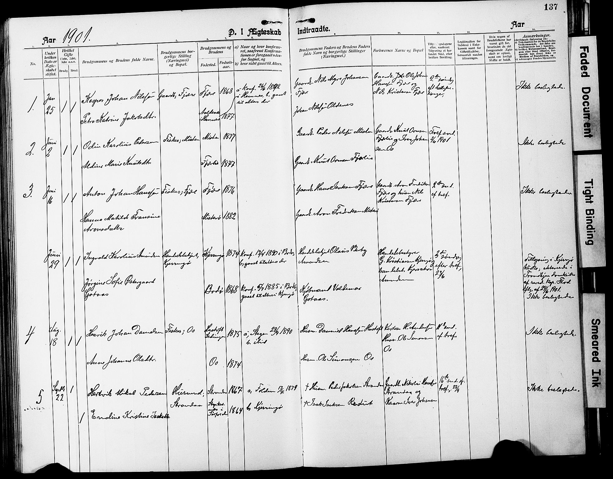 Ministerialprotokoller, klokkerbøker og fødselsregistre - Nordland, SAT/A-1459/803/L0077: Parish register (copy) no. 803C04, 1897-1930, p. 137
