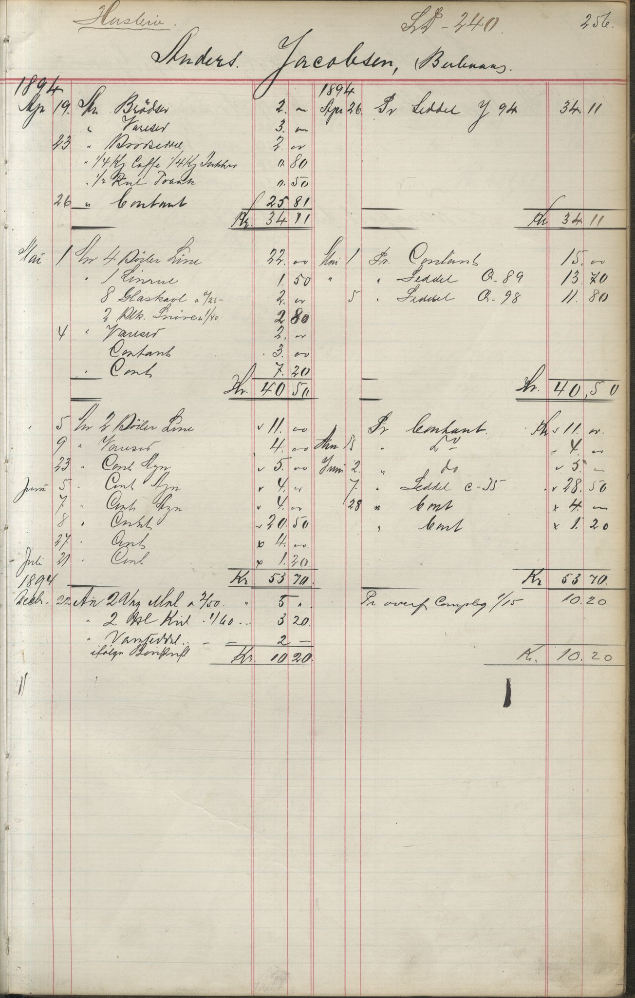 Brodtkorb handel A/S, VAMU/A-0001/F/Fa/L0004/0001: Kompanibøker. Utensogns / Compagnibog for Udensogns Fiskere No 15. Fra A - H, 1882-1895, p. 256