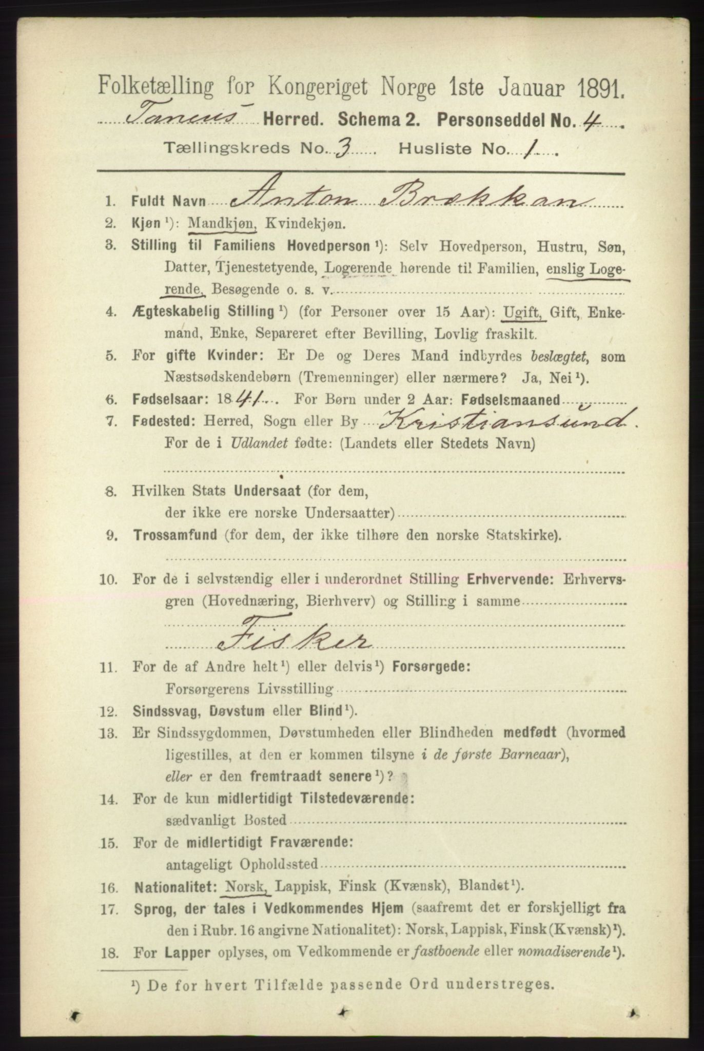 RA, 1891 census for 2025 Tana, 1891, p. 1507