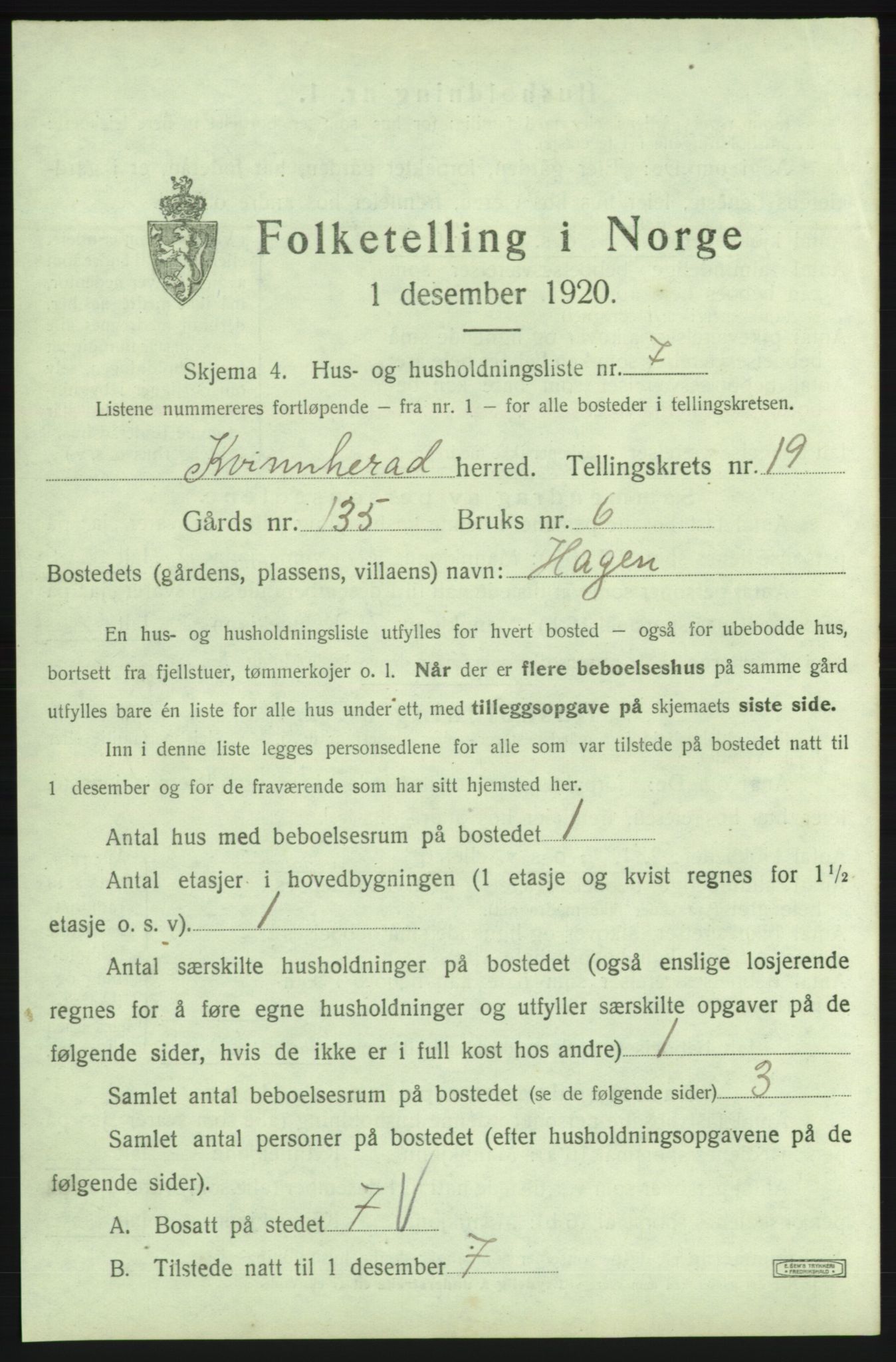 SAB, 1920 census for Kvinnherad, 1920, p. 2848