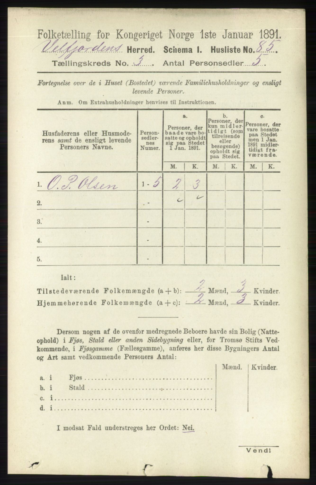 RA, 1891 census for 1813 Velfjord, 1891, p. 1025