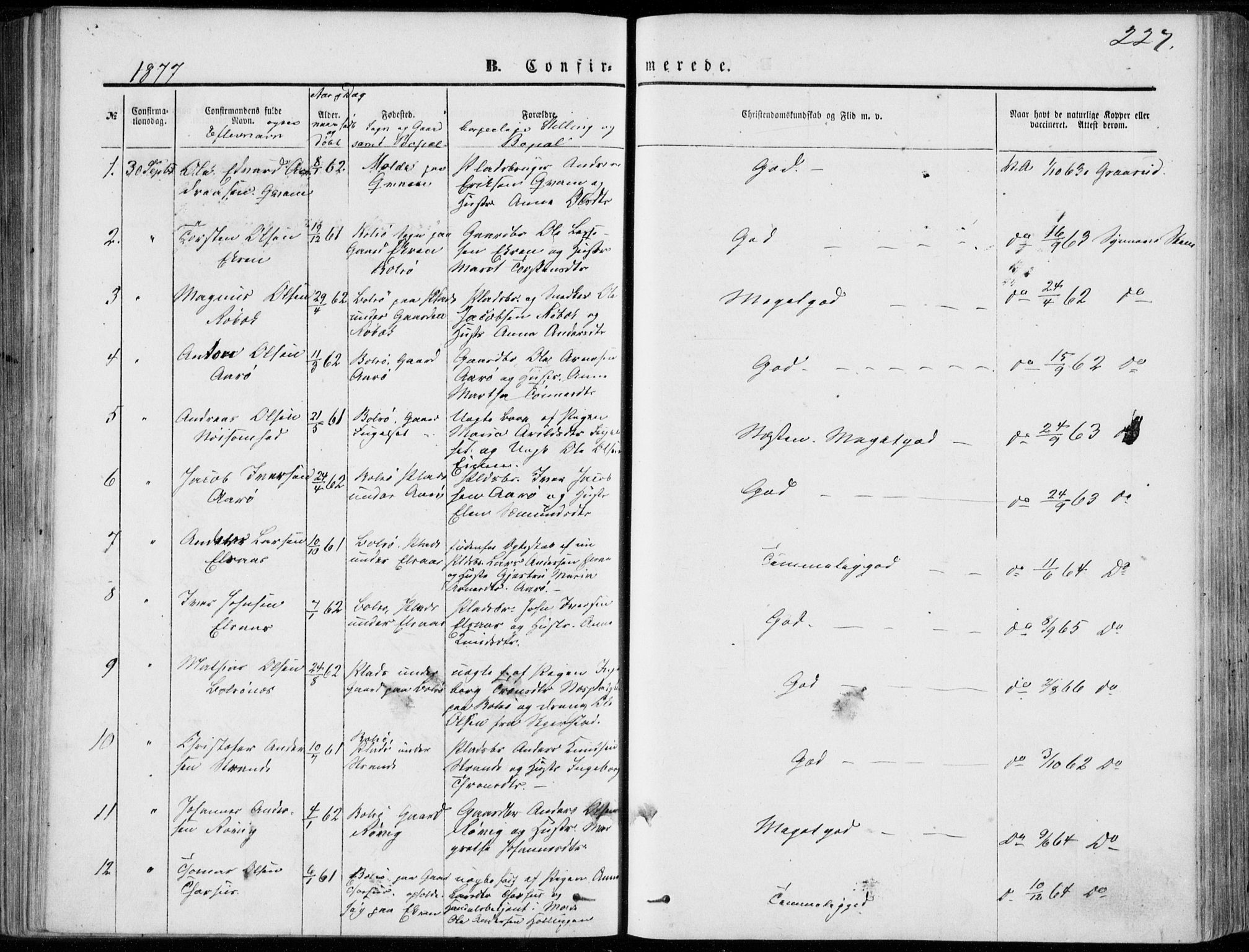 Ministerialprotokoller, klokkerbøker og fødselsregistre - Møre og Romsdal, SAT/A-1454/555/L0655: Parish register (official) no. 555A05, 1869-1886, p. 227