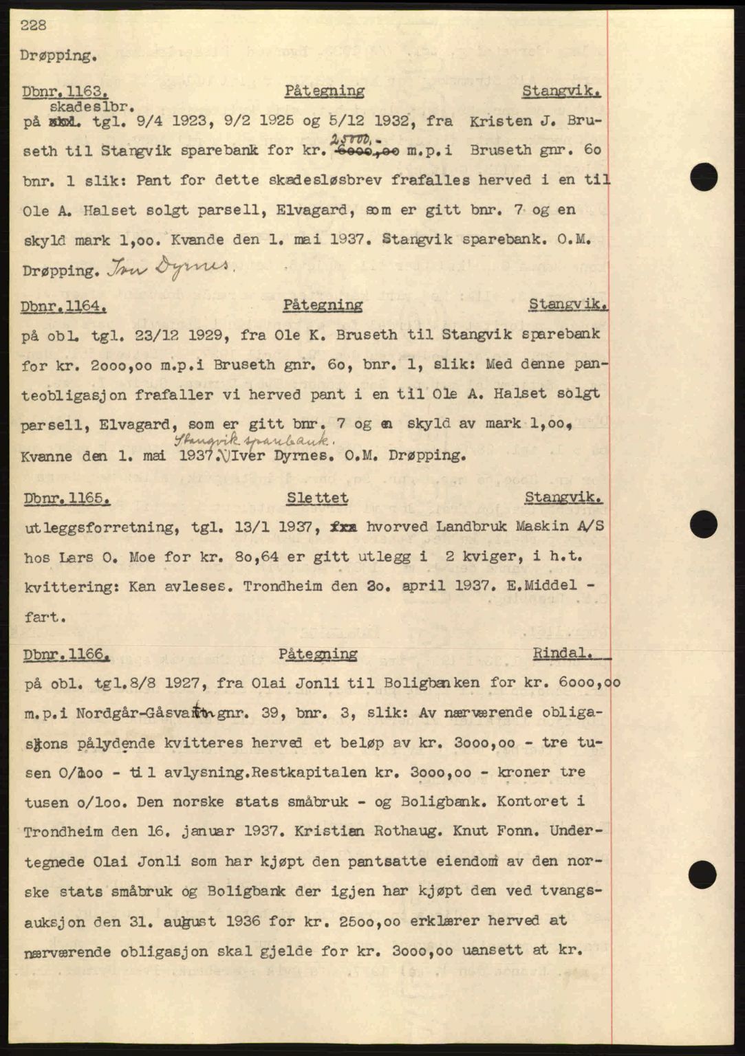 Nordmøre sorenskriveri, AV/SAT-A-4132/1/2/2Ca: Mortgage book no. C80, 1936-1939, Diary no: : 1163/1937