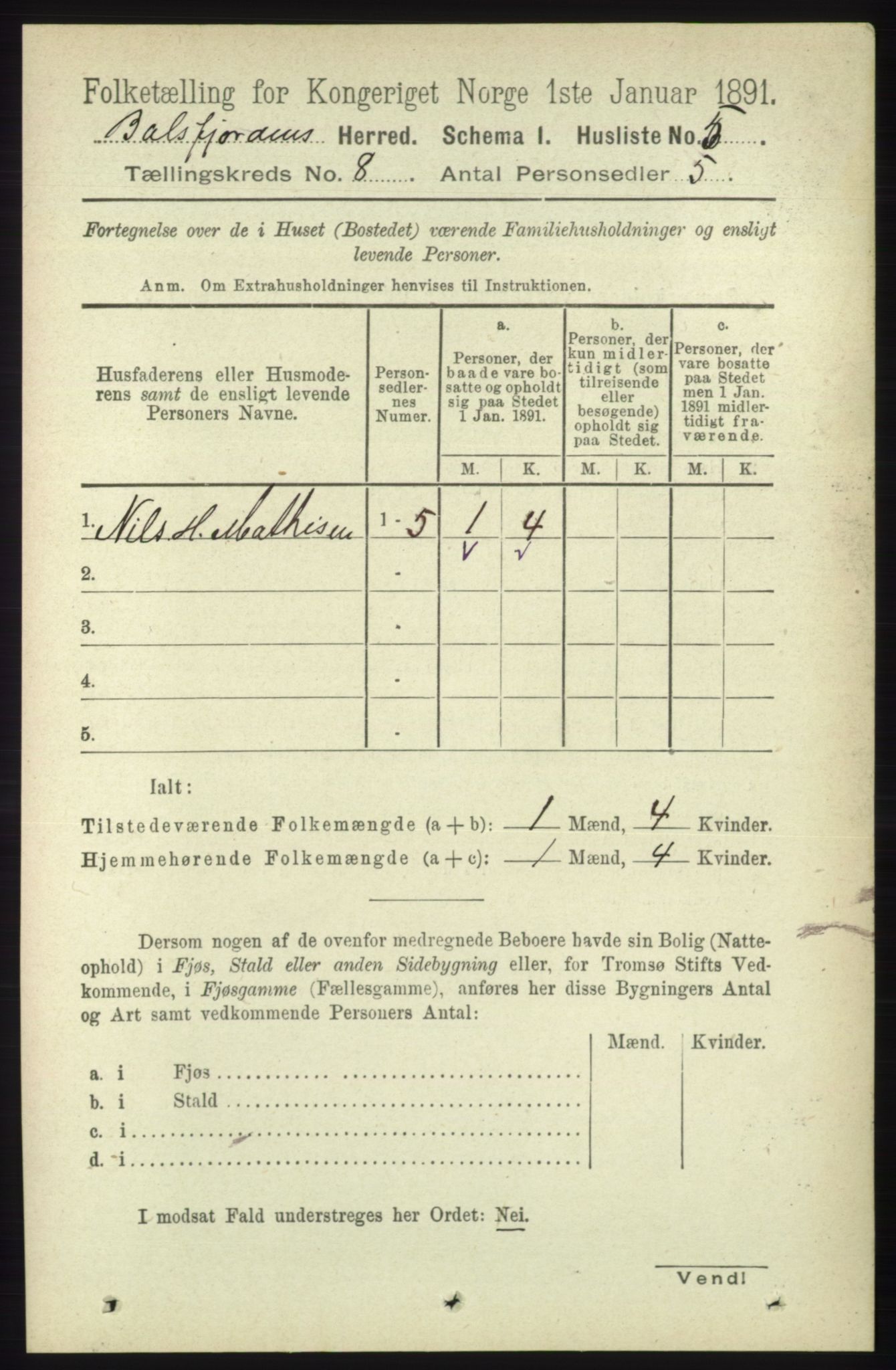 RA, 1891 census for 1933 Balsfjord, 1891, p. 2371