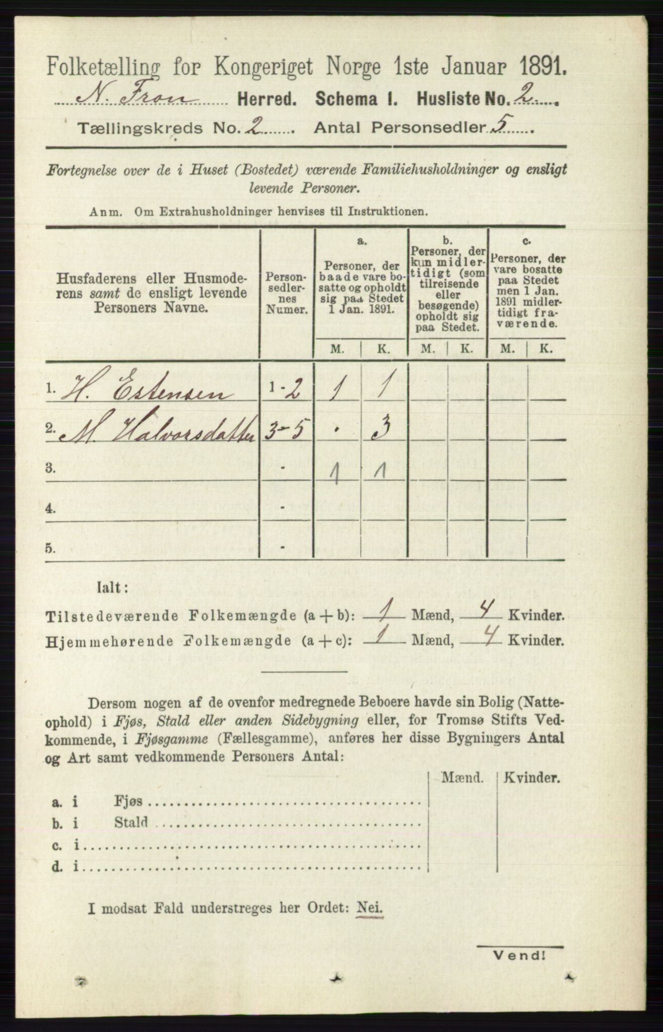 RA, 1891 census for 0518 Nord-Fron, 1891, p. 273