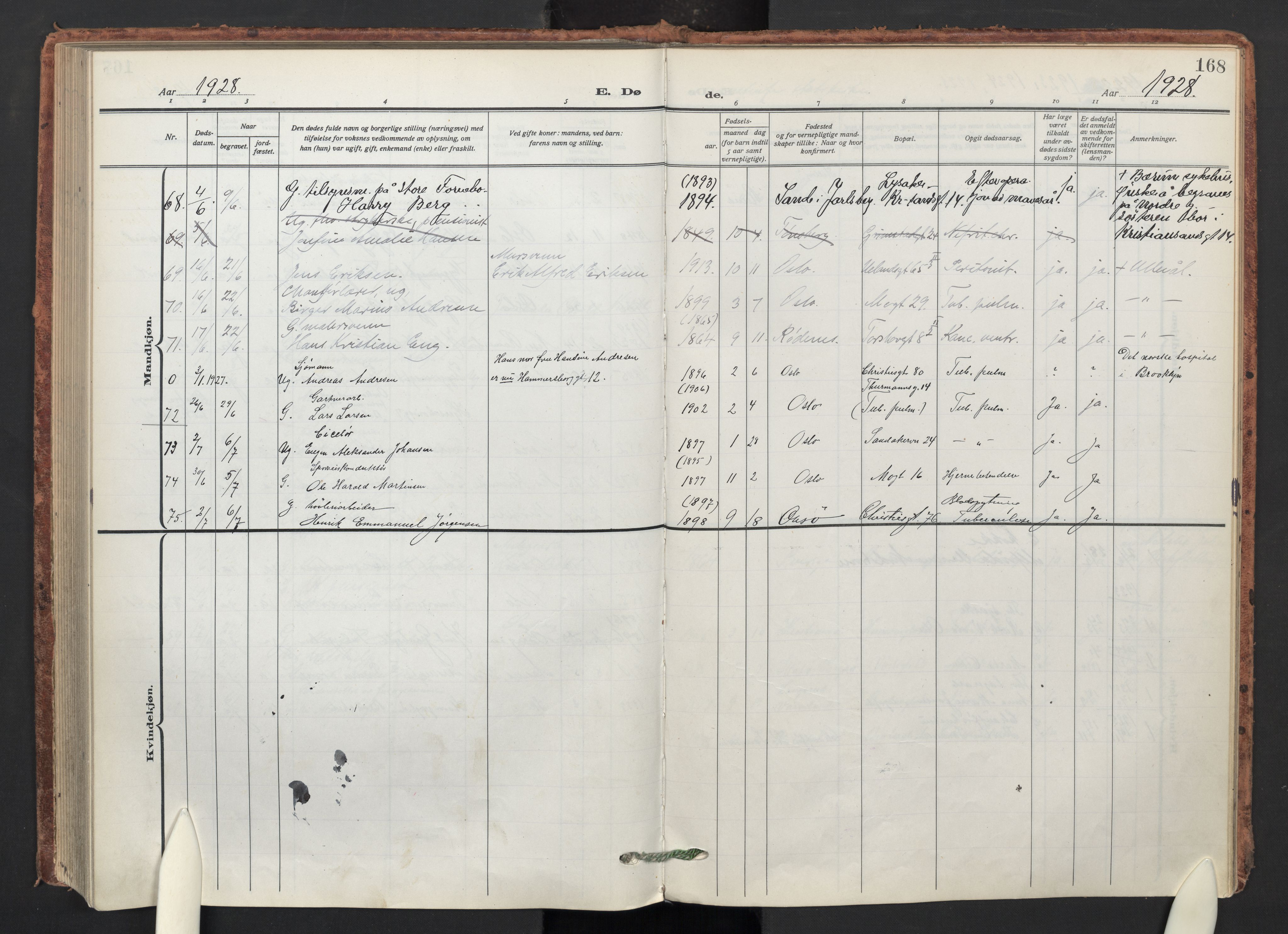 Sagene prestekontor Kirkebøker, SAO/A-10796/F/L0012: Parish register (official) no. 12, 1916-1938, p. 168