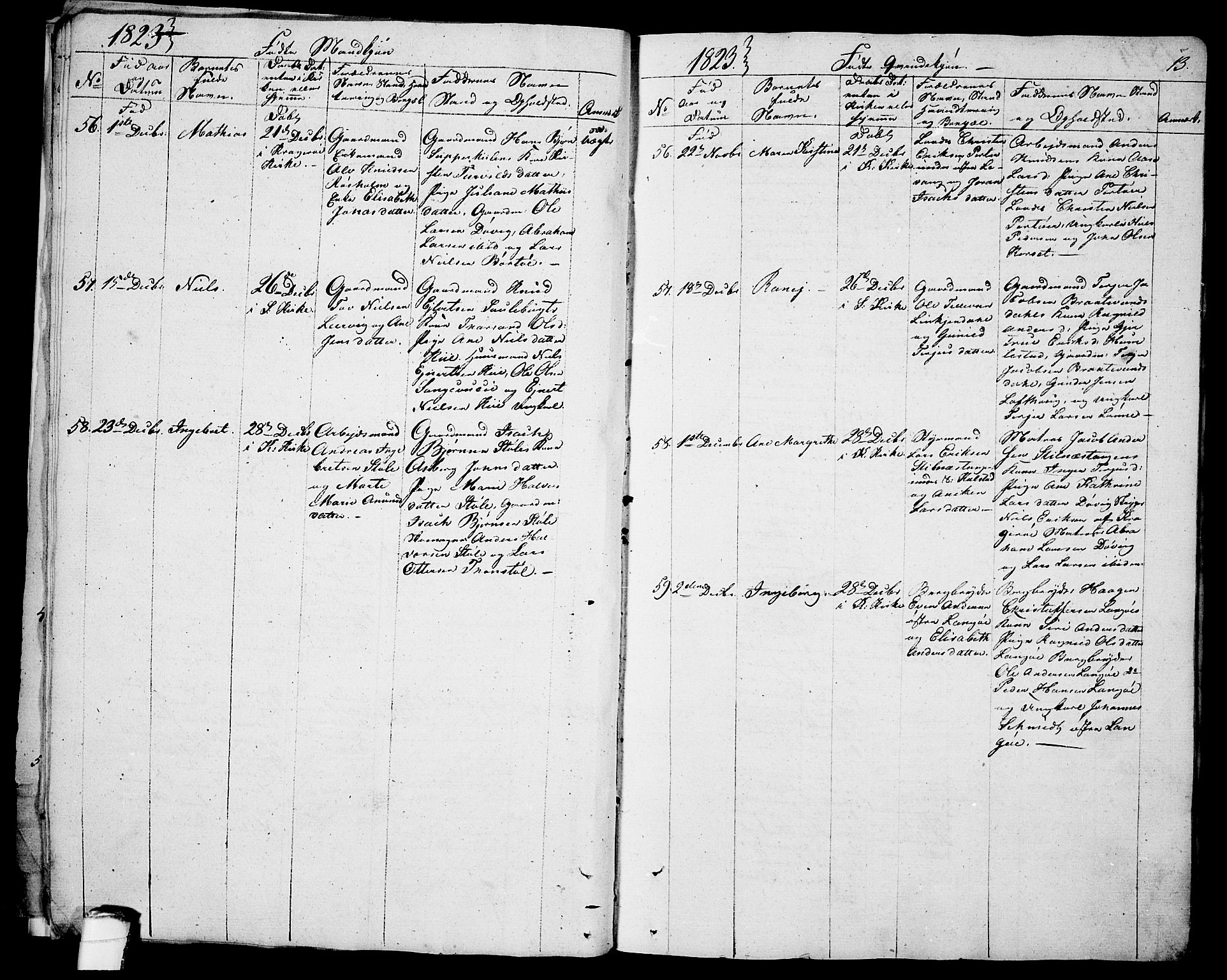 Sannidal kirkebøker, AV/SAKO-A-296/F/Fa/L0005: Parish register (official) no. 5, 1823-1830, p. 13