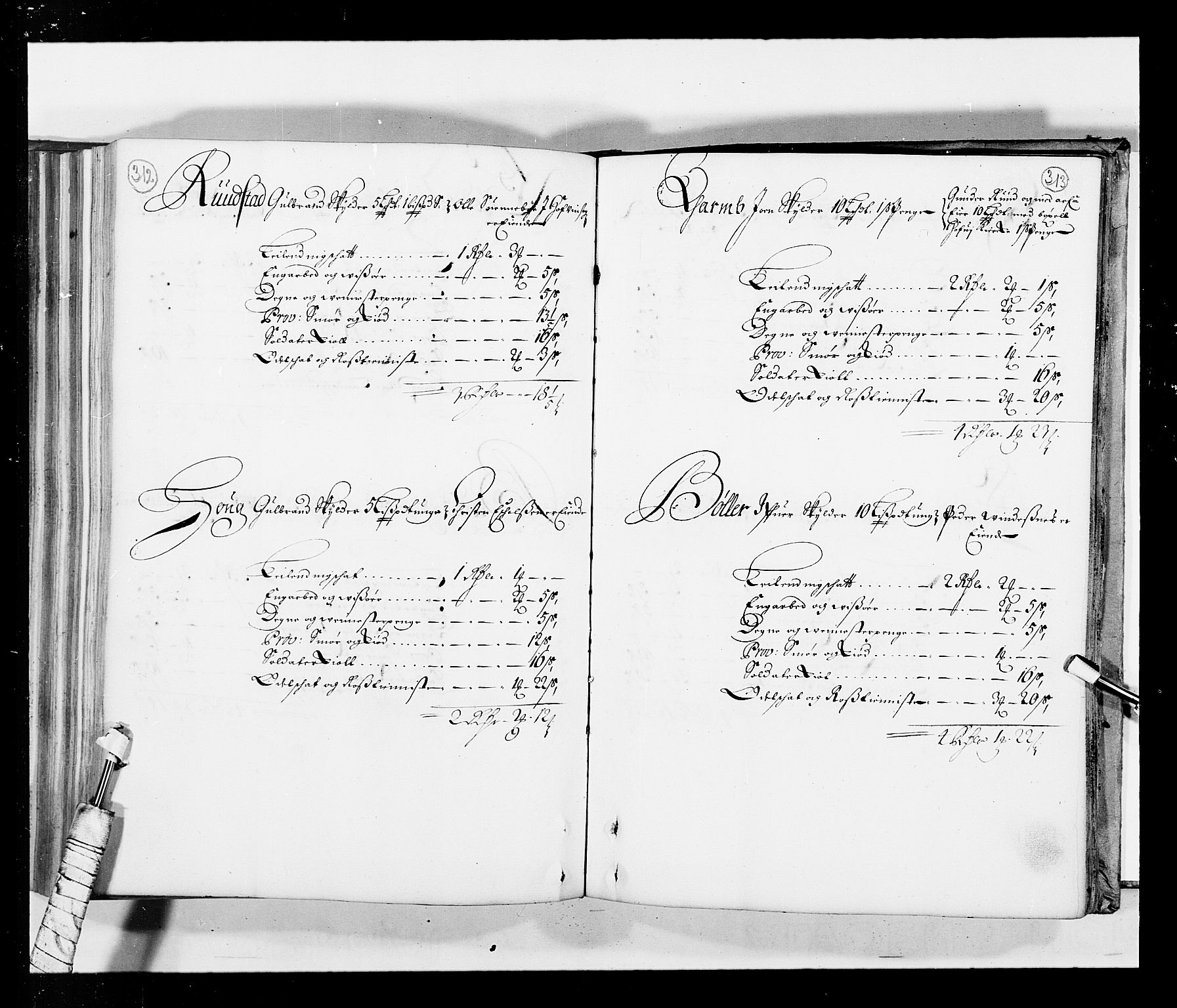 Stattholderembetet 1572-1771, AV/RA-EA-2870/Ek/L0034/0001: Jordebøker 1662-1720: / Matrikkel for Nedre Romerike, 1685, p. 312-313