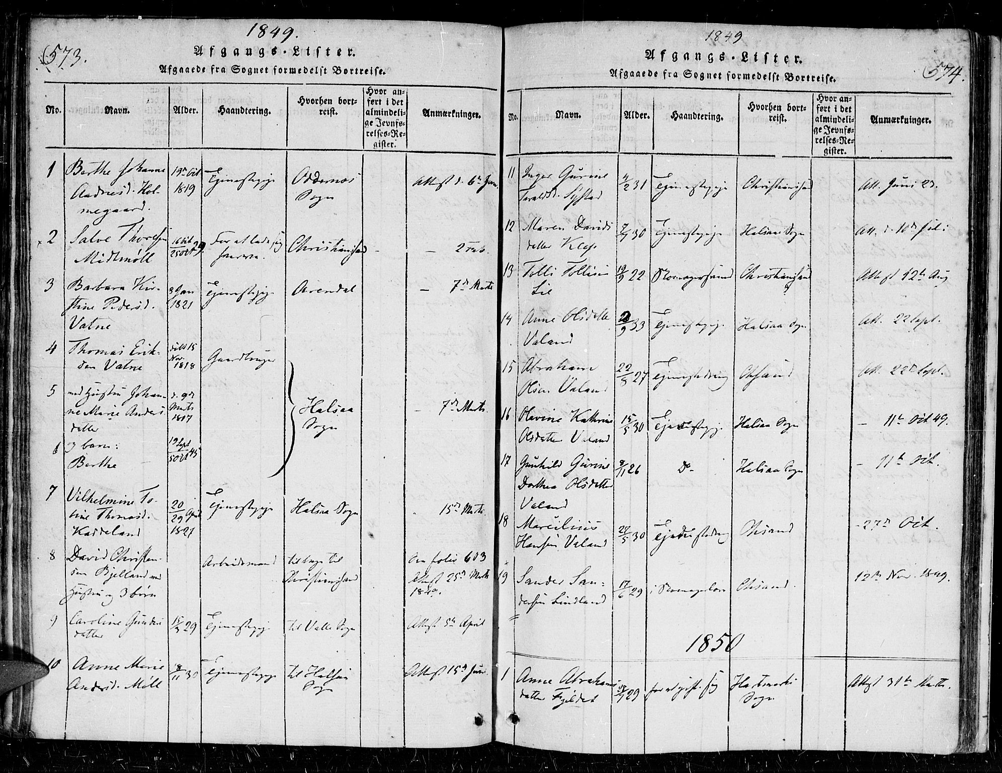 Holum sokneprestkontor, AV/SAK-1111-0022/F/Fa/Faa/L0004: Parish register (official) no. A 4, 1820-1849, p. 573-574