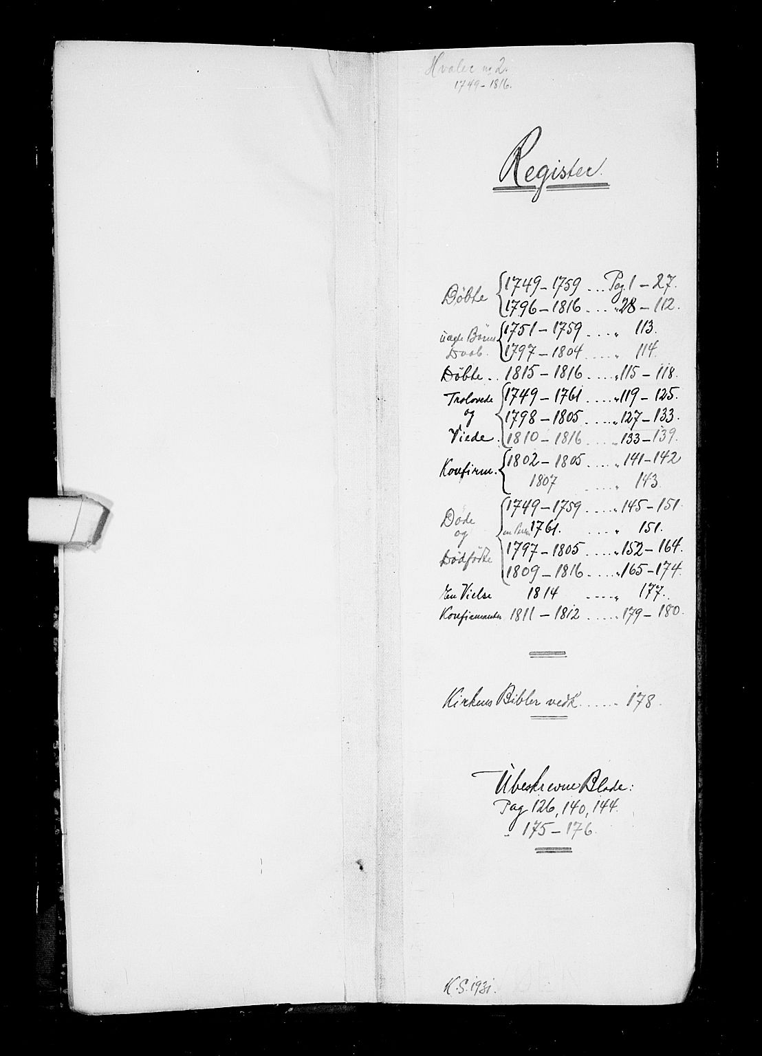 Hvaler prestekontor Kirkebøker, SAO/A-2001/F/Fa/L0002: Parish register (official) no. I 2, 1749-1816