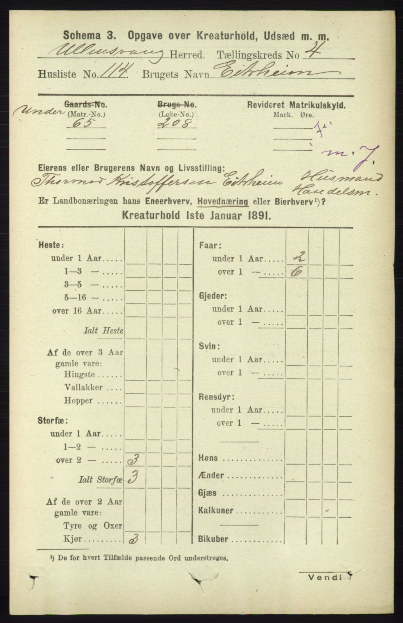 RA, 1891 census for 1230 Ullensvang, 1891, p. 7134