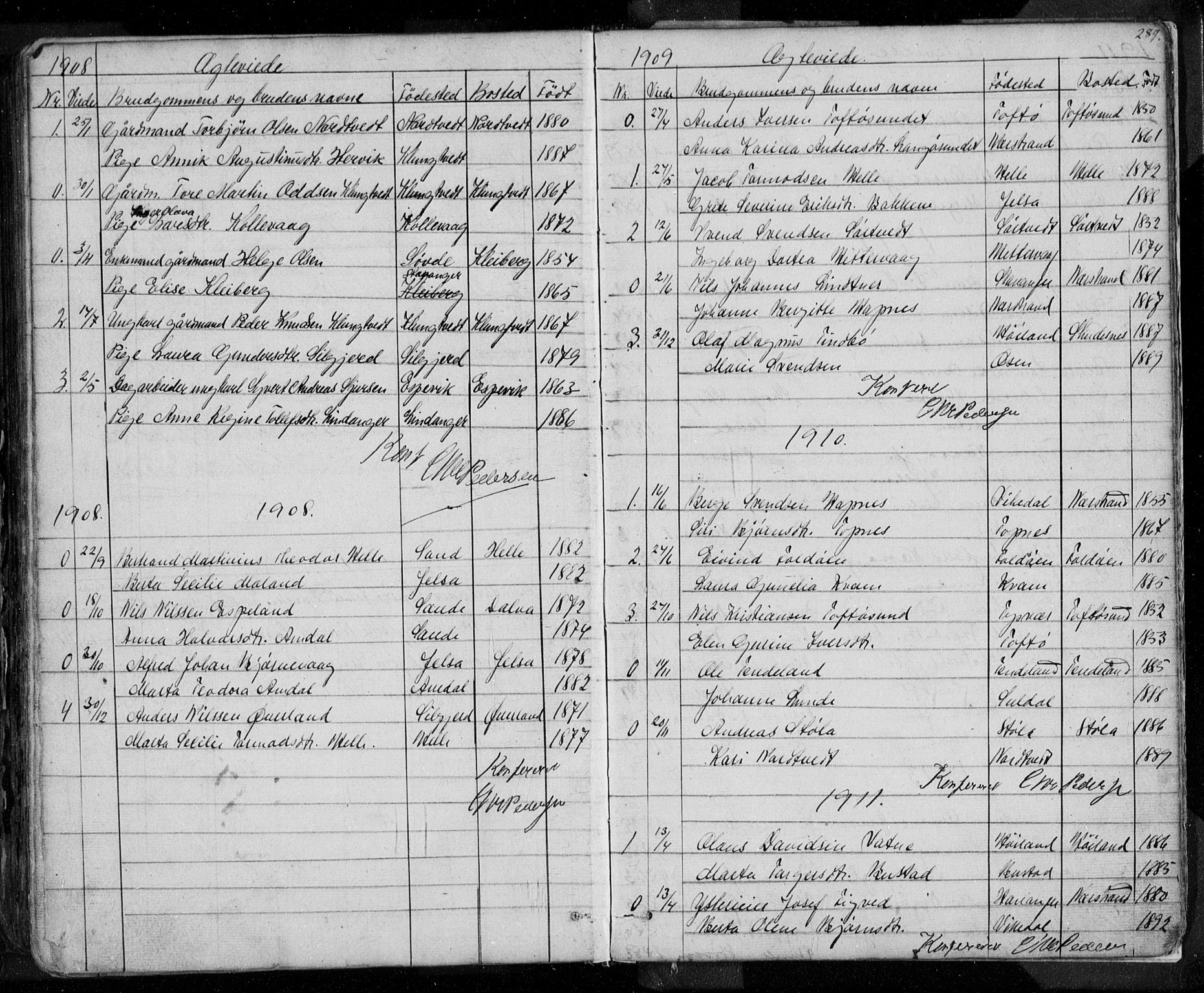 Nedstrand sokneprestkontor, SAST/A-101841/01/V: Parish register (copy) no. B 3, 1848-1933, p. 289