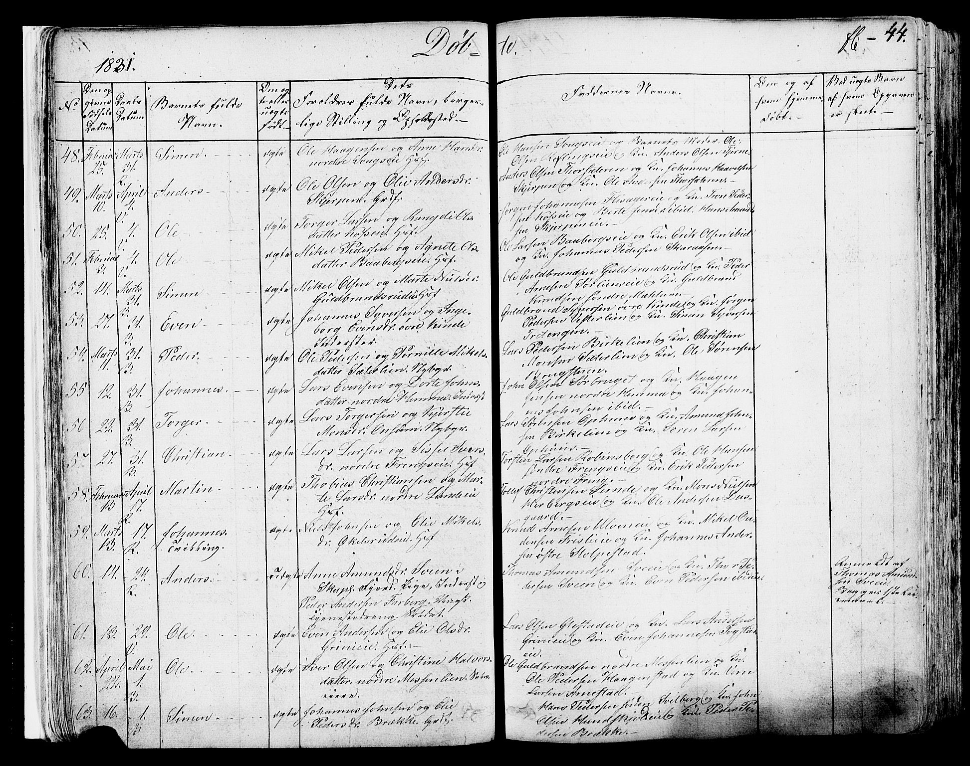 Ringsaker prestekontor, AV/SAH-PREST-014/K/Ka/L0007: Parish register (official) no. 7A, 1826-1837, p. 44