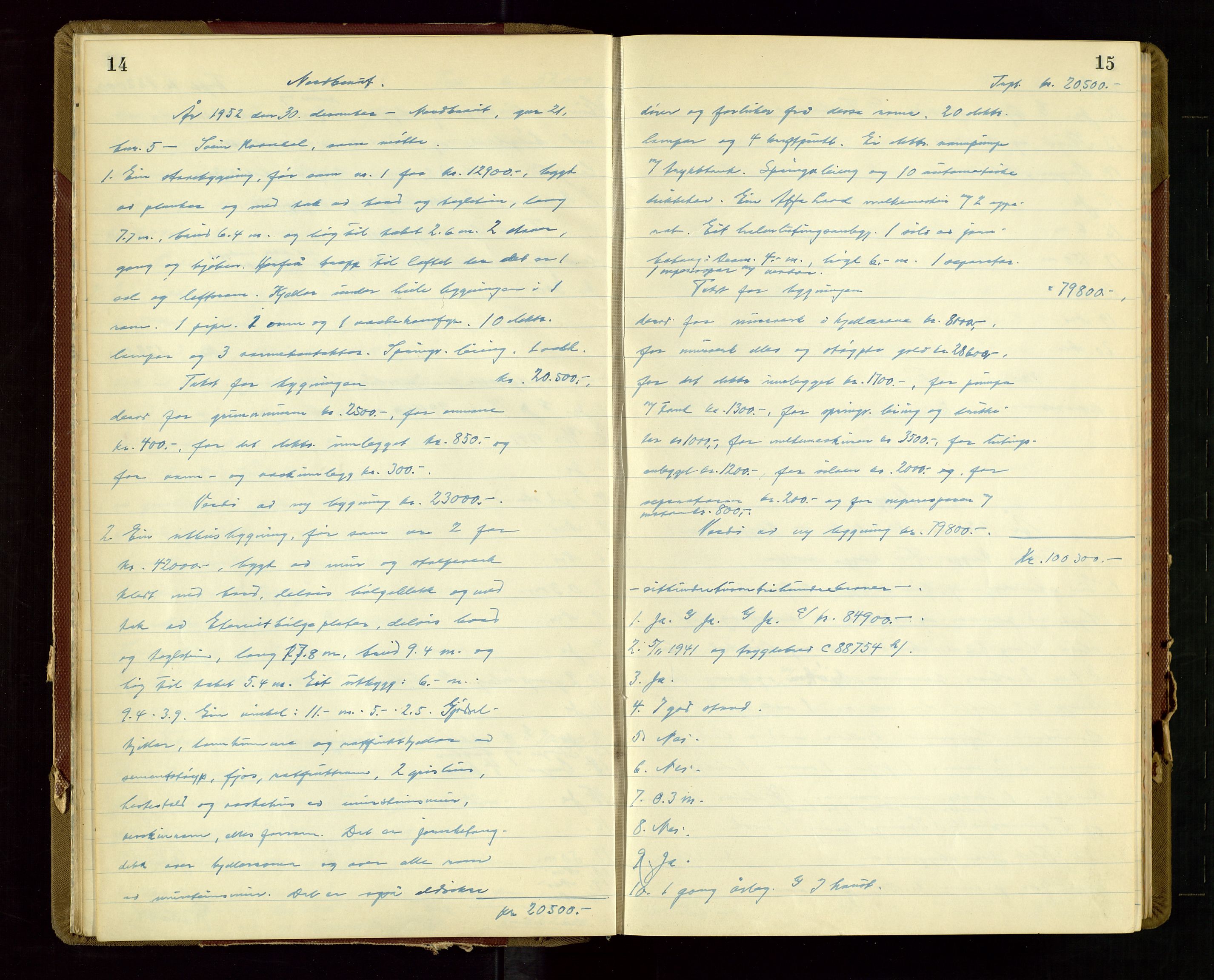 Klepp lensmannskontor, AV/SAST-A-100163/Gob/L0009: "Branntakstprotokoll", 1952-1955, p. 14-15