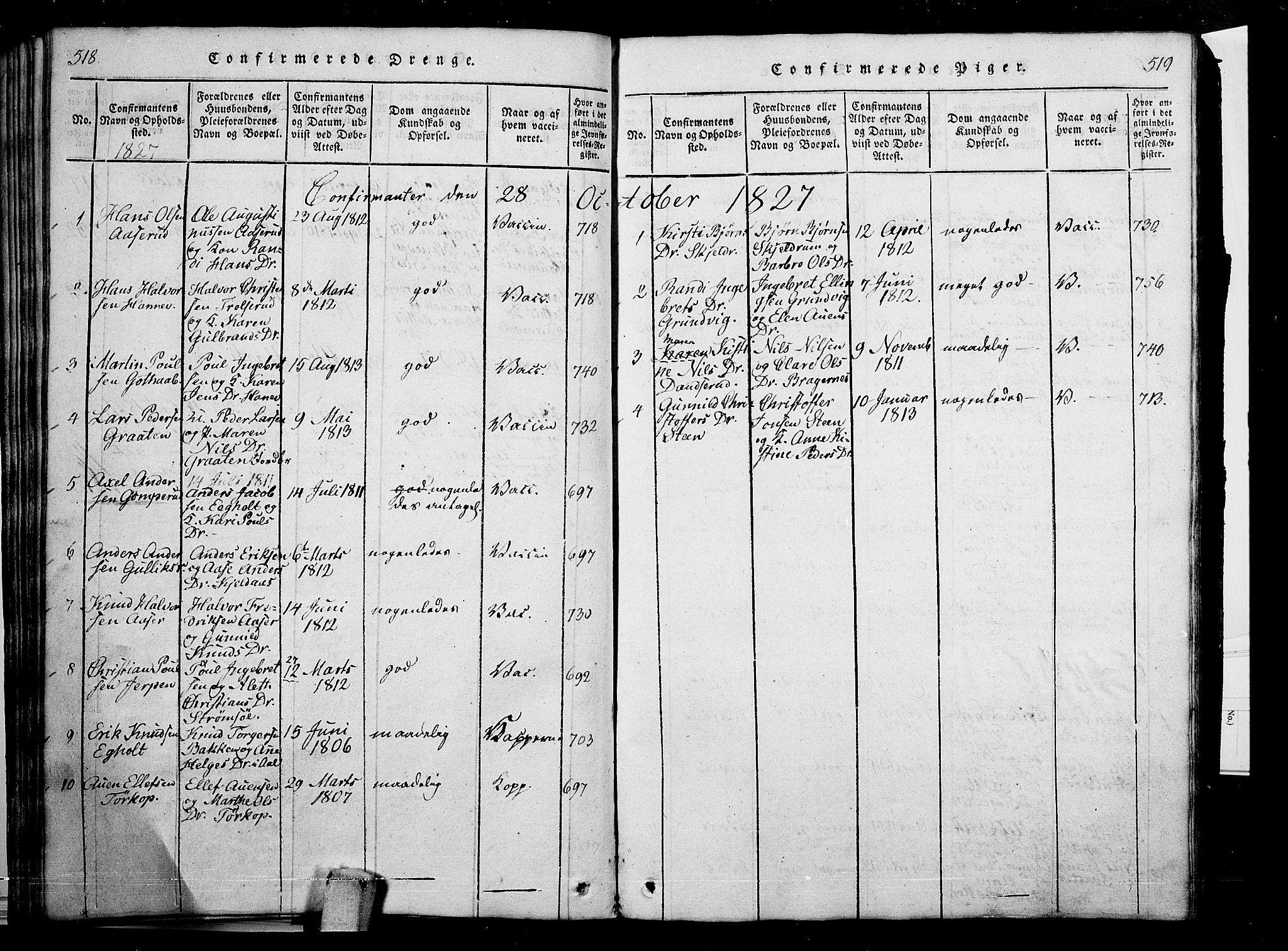 Skoger kirkebøker, SAKO/A-59/G/Ga/L0001: Parish register (copy) no. I 1, 1814-1845, p. 518-519