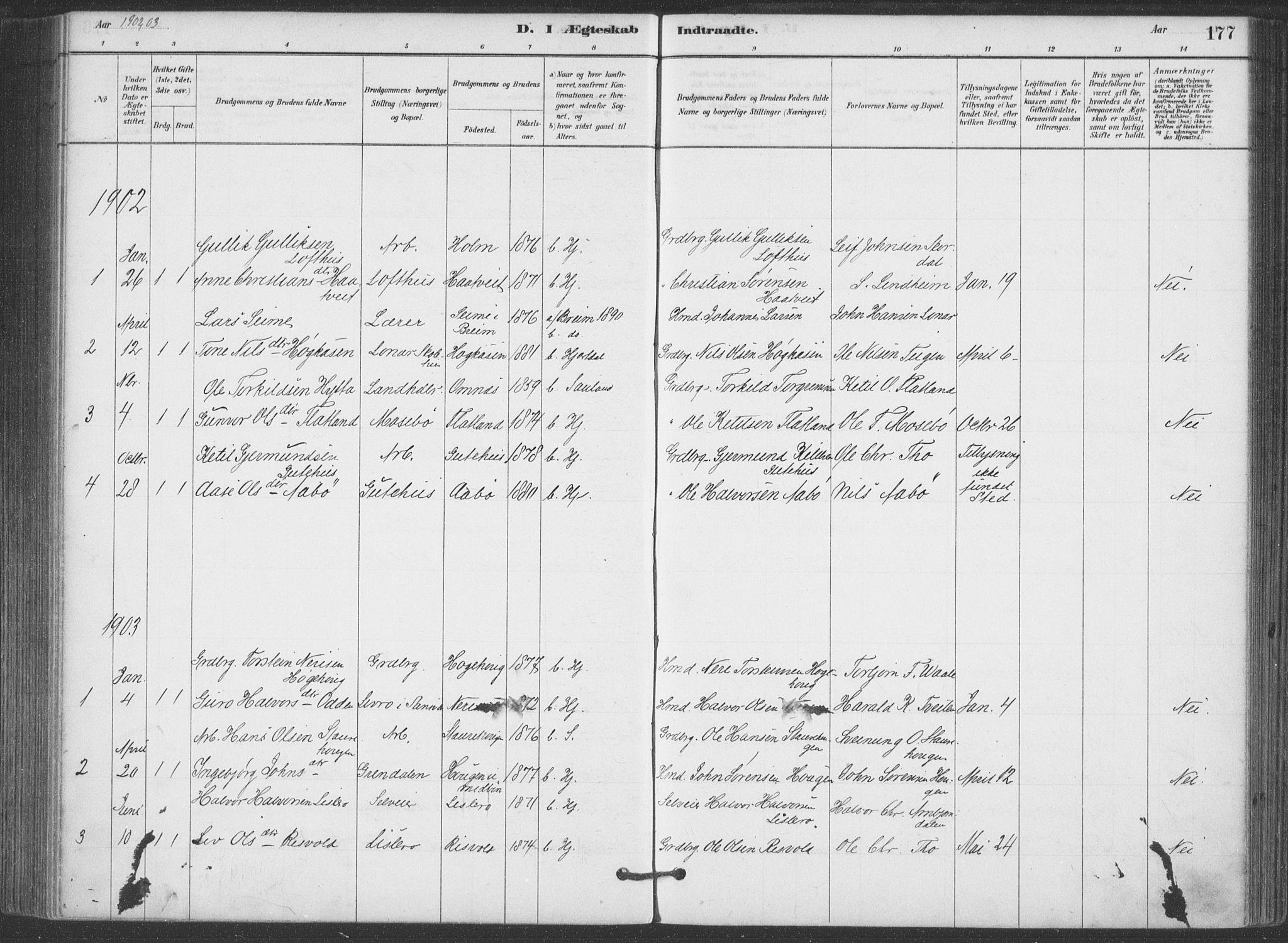 Hjartdal kirkebøker, SAKO/A-270/F/Fa/L0010: Parish register (official) no. I 10, 1880-1929, p. 177