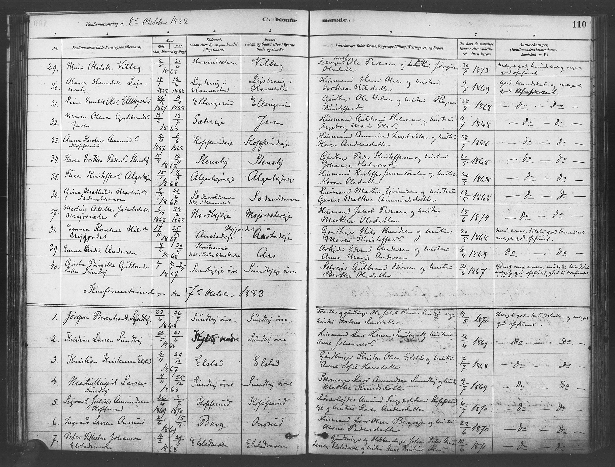 Ullensaker prestekontor Kirkebøker, SAO/A-10236a/F/Fb/L0001: Parish register (official) no. II 1, 1878-1893, p. 110