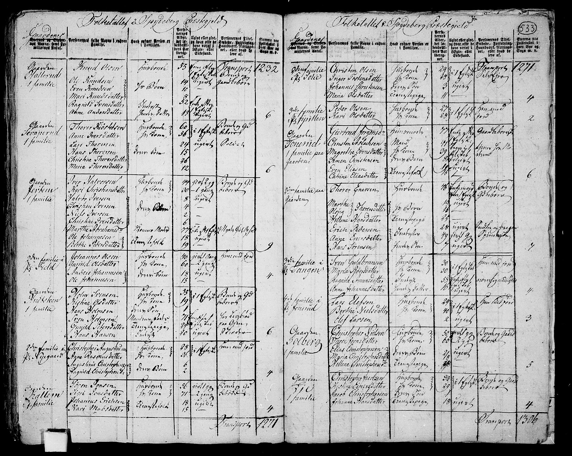 RA, 1801 census for 0123P Spydeberg, 1801, p. 532b-533a