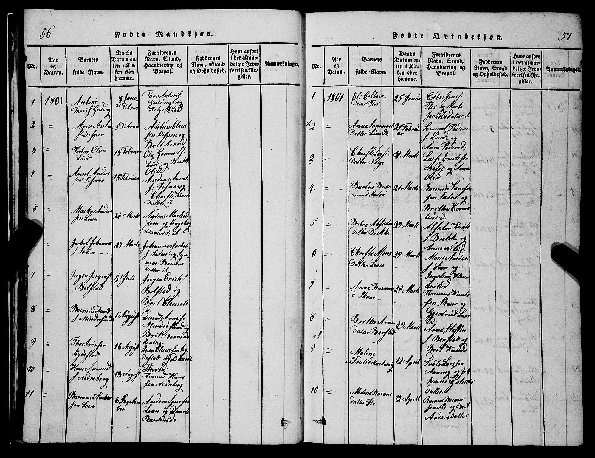 Stryn Sokneprestembete, AV/SAB-A-82501: Parish register (copy) no. C 1, 1801-1845, p. 56-57