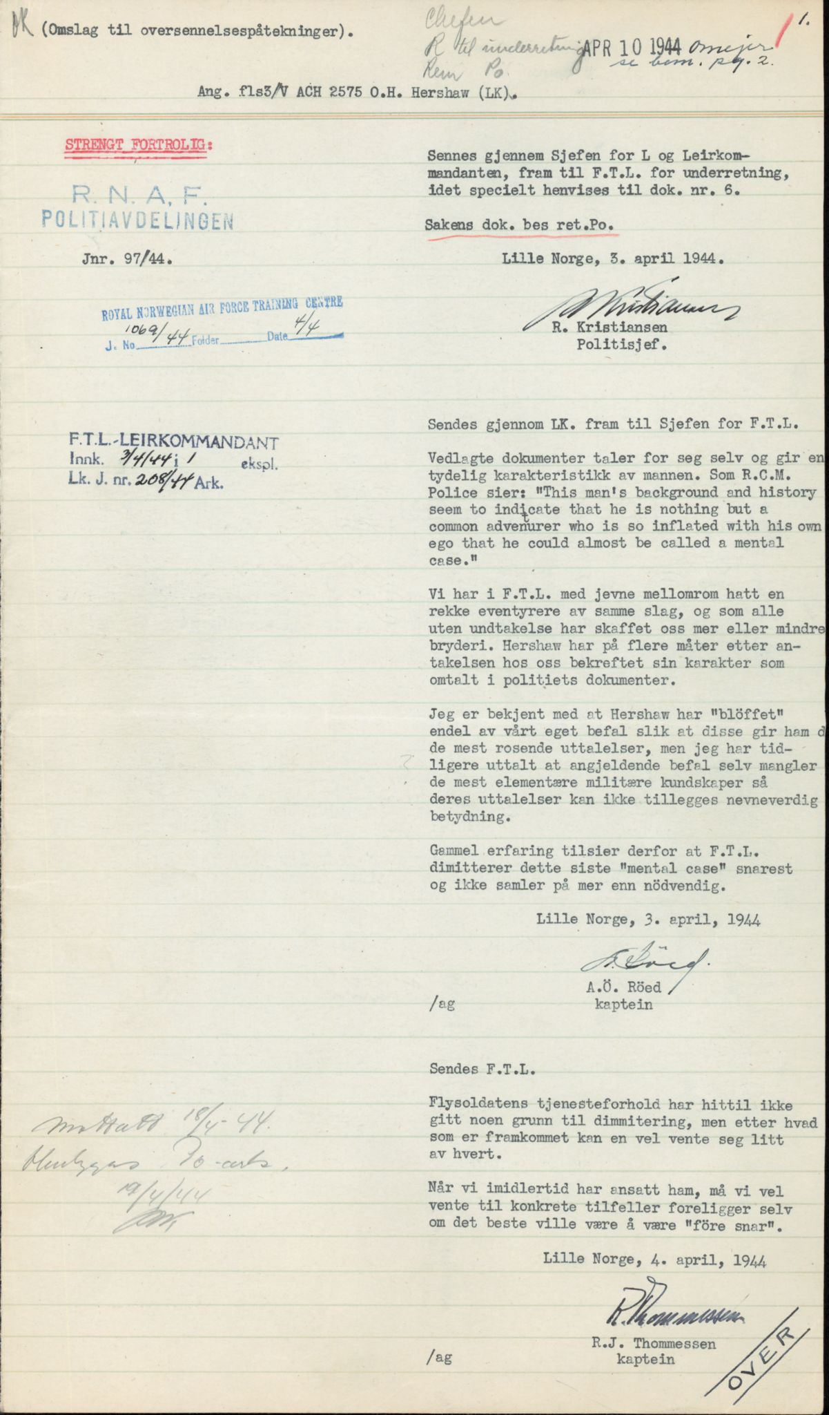 Forsvaret, Forsvarets overkommando/Luftforsvarsstaben, AV/RA-RAFA-4079/P/Pa/L0013: Personellmapper, 1905, p. 168