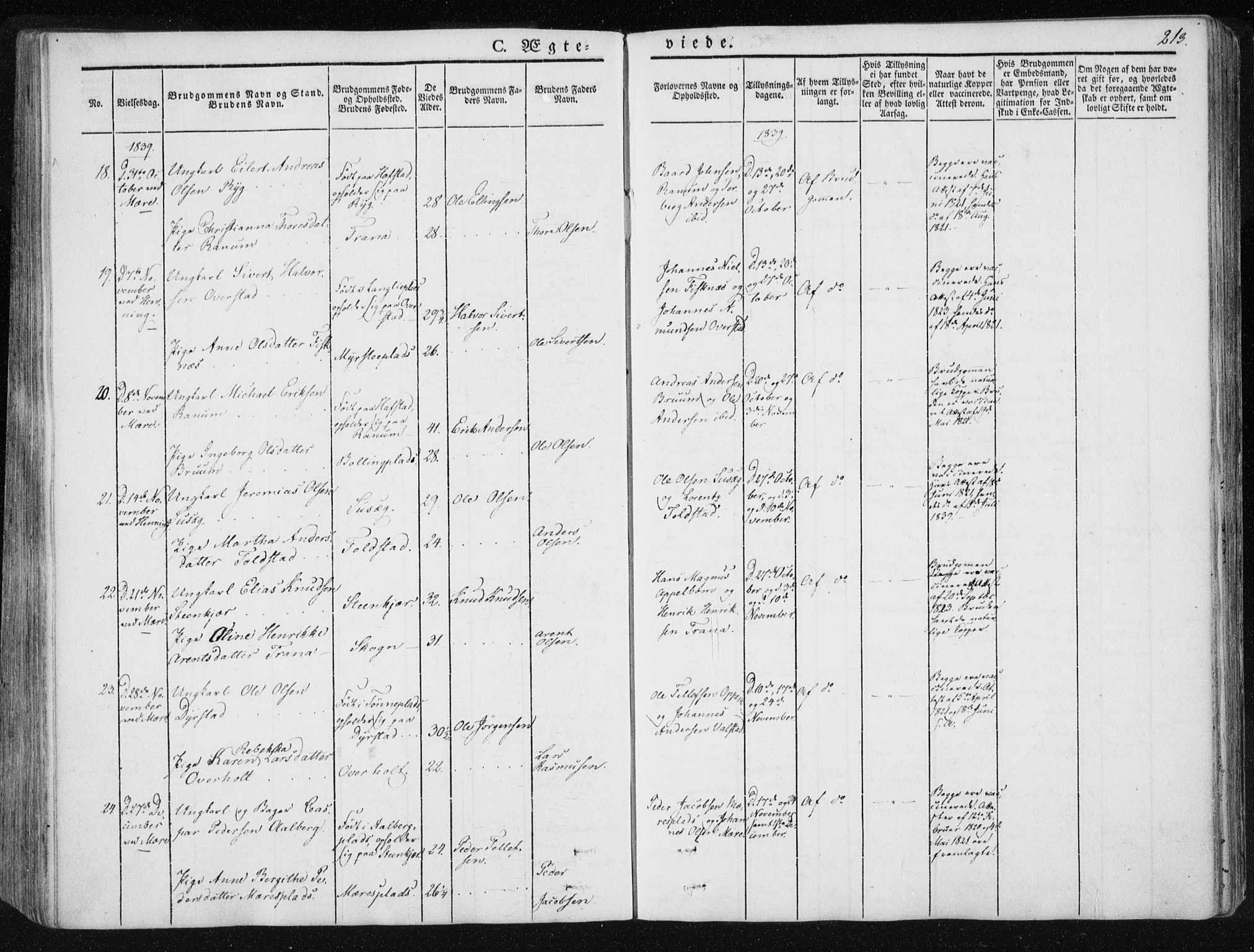 Ministerialprotokoller, klokkerbøker og fødselsregistre - Nord-Trøndelag, SAT/A-1458/735/L0339: Parish register (official) no. 735A06 /1, 1836-1848, p. 213