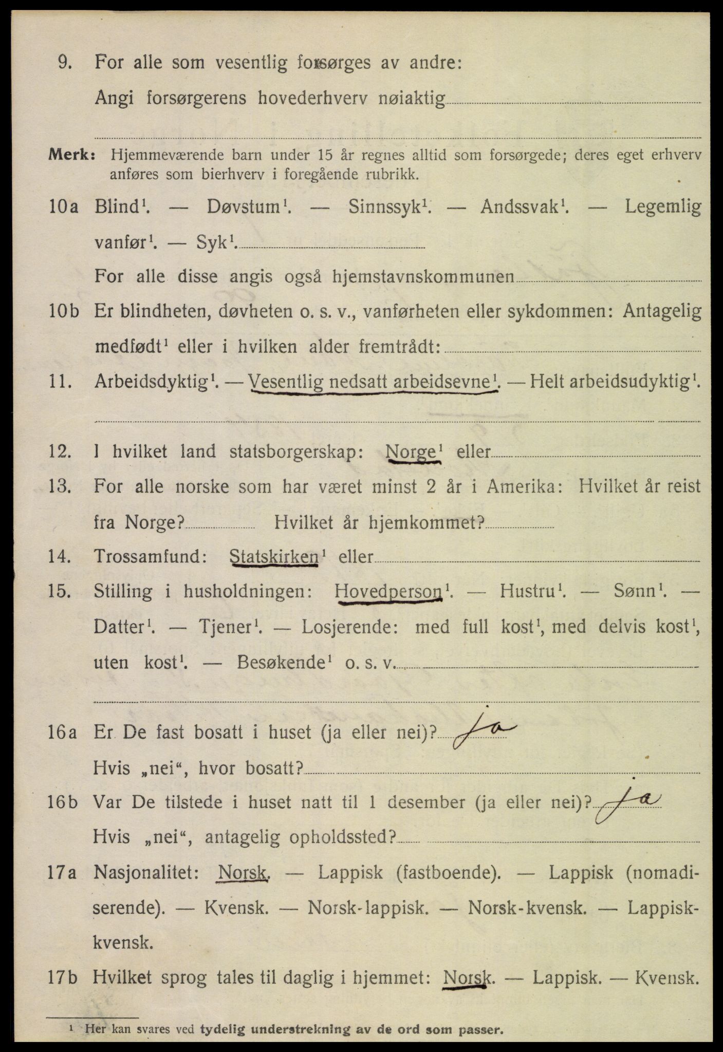 SAT, 1920 census for Tjøtta, 1920, p. 4948