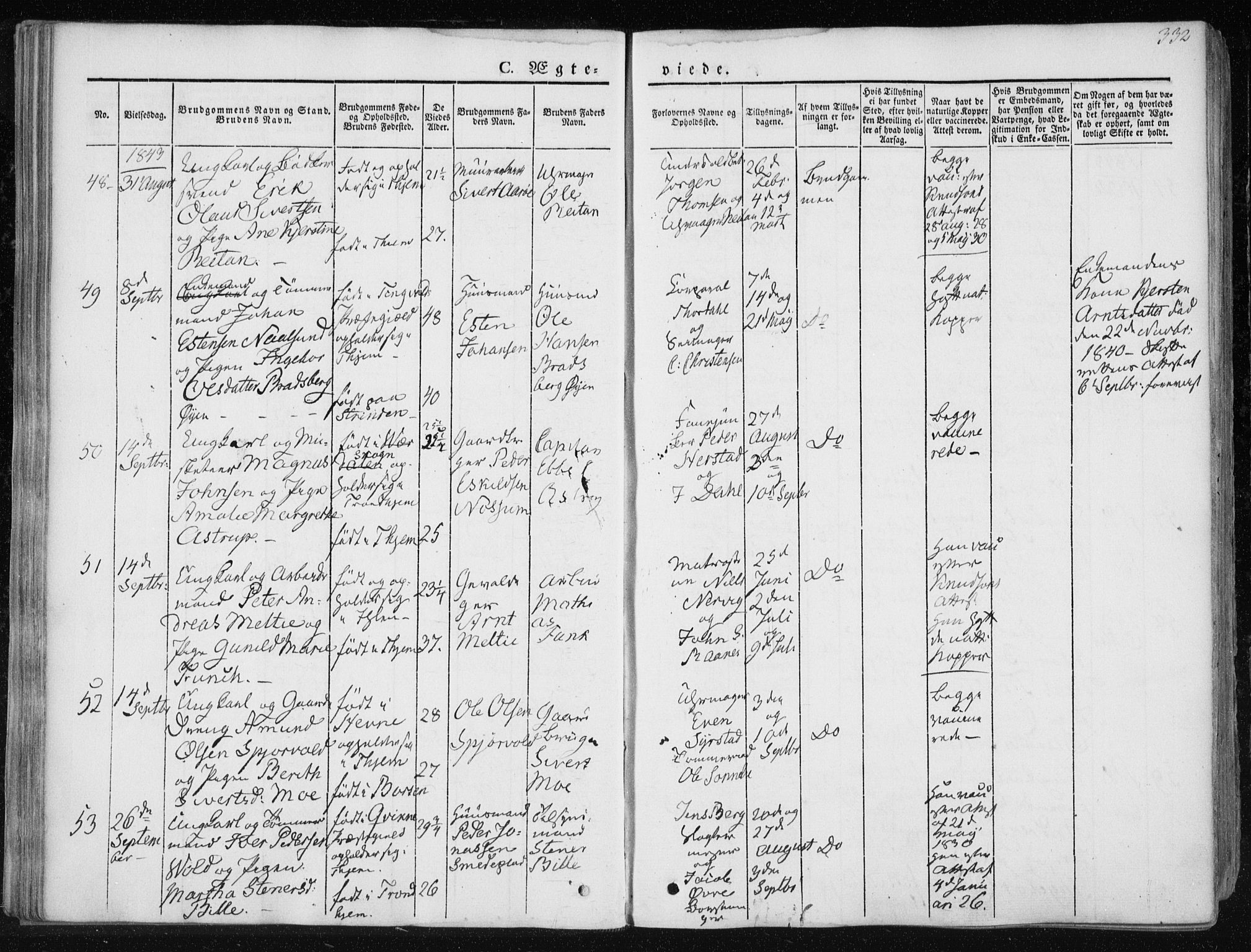 Ministerialprotokoller, klokkerbøker og fødselsregistre - Sør-Trøndelag, SAT/A-1456/601/L0049: Parish register (official) no. 601A17, 1839-1847, p. 332