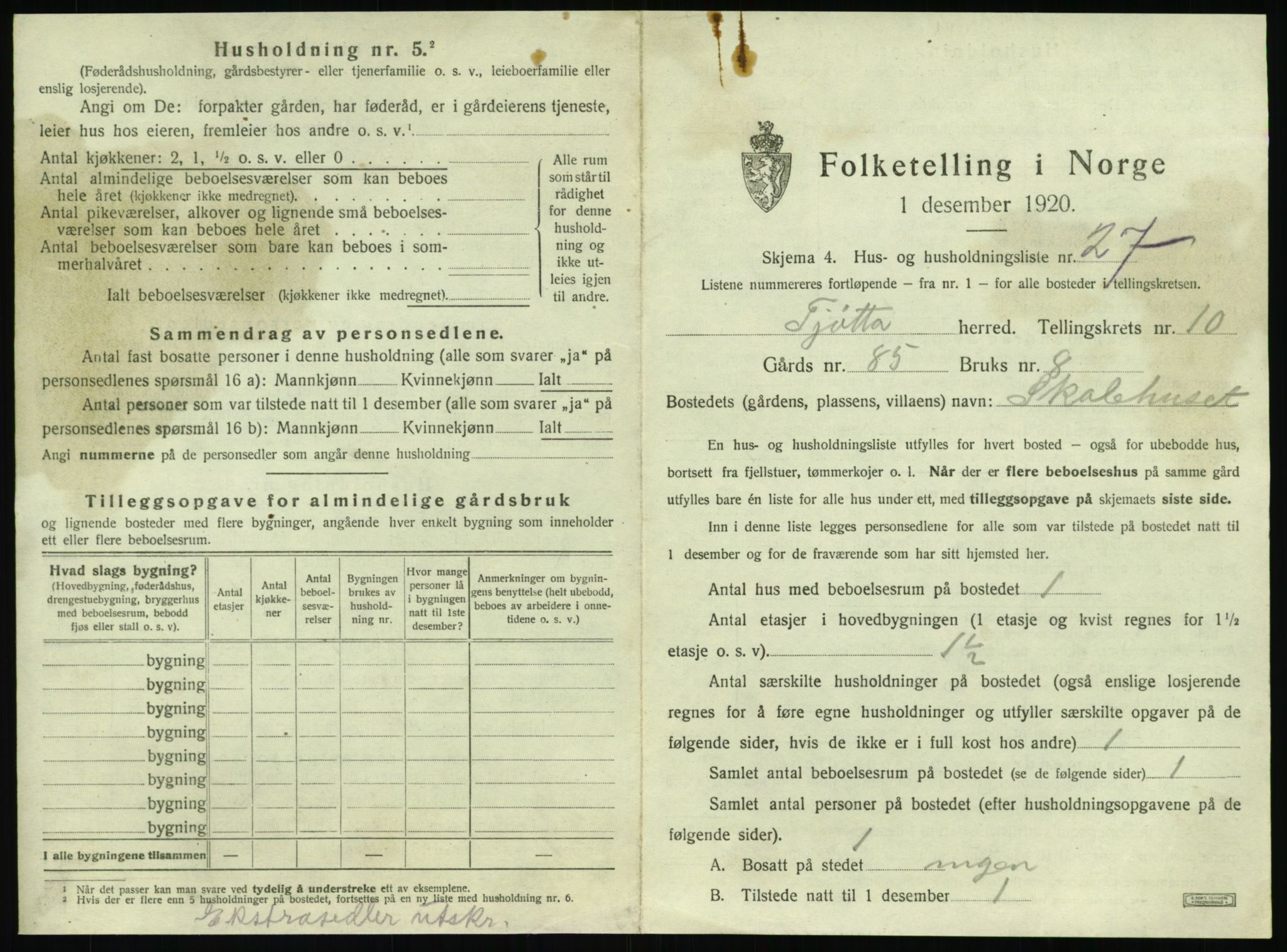 SAT, 1920 census for Tjøtta, 1920, p. 611