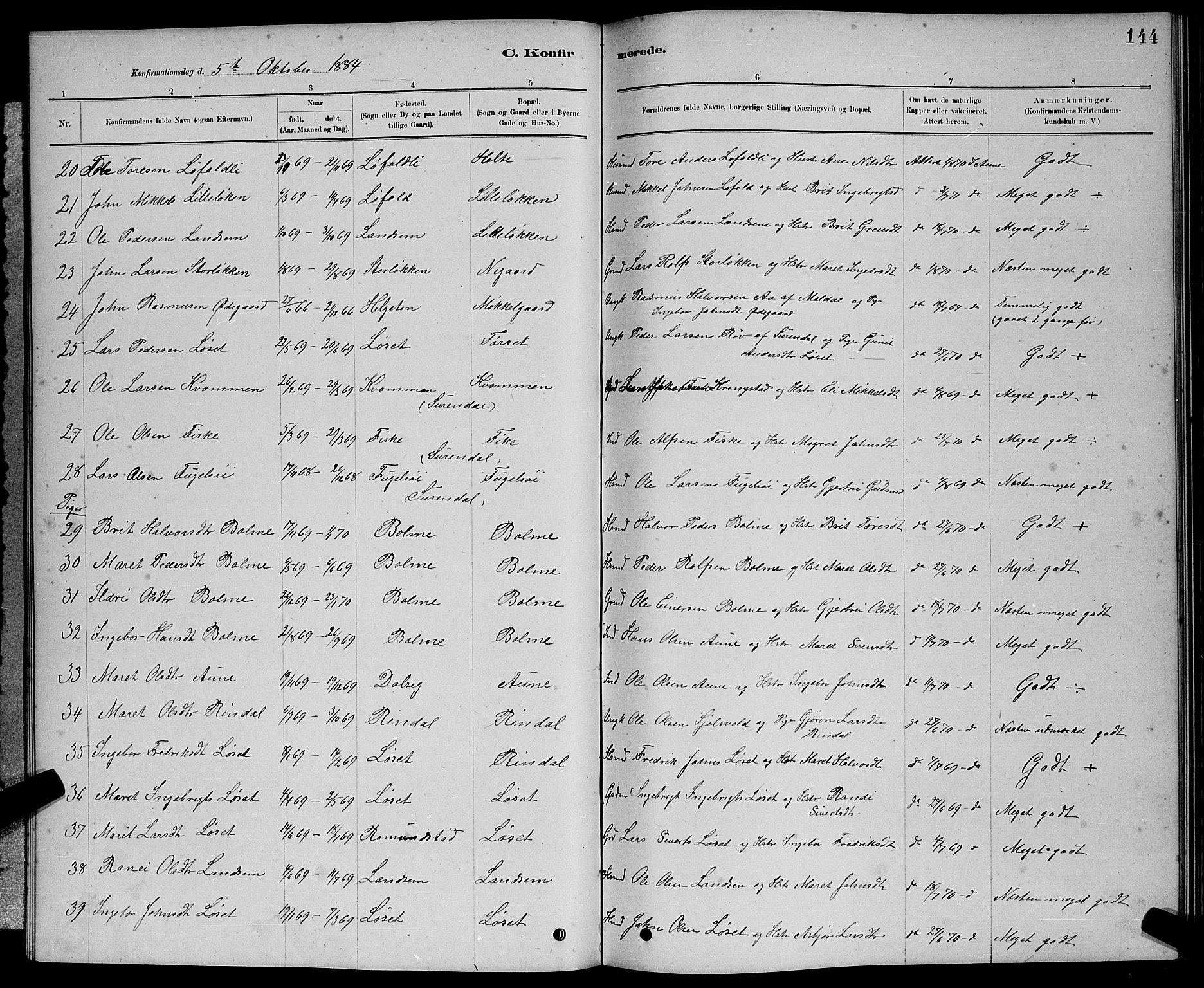 Ministerialprotokoller, klokkerbøker og fødselsregistre - Møre og Romsdal, AV/SAT-A-1454/598/L1077: Parish register (copy) no. 598C02, 1879-1891, p. 144