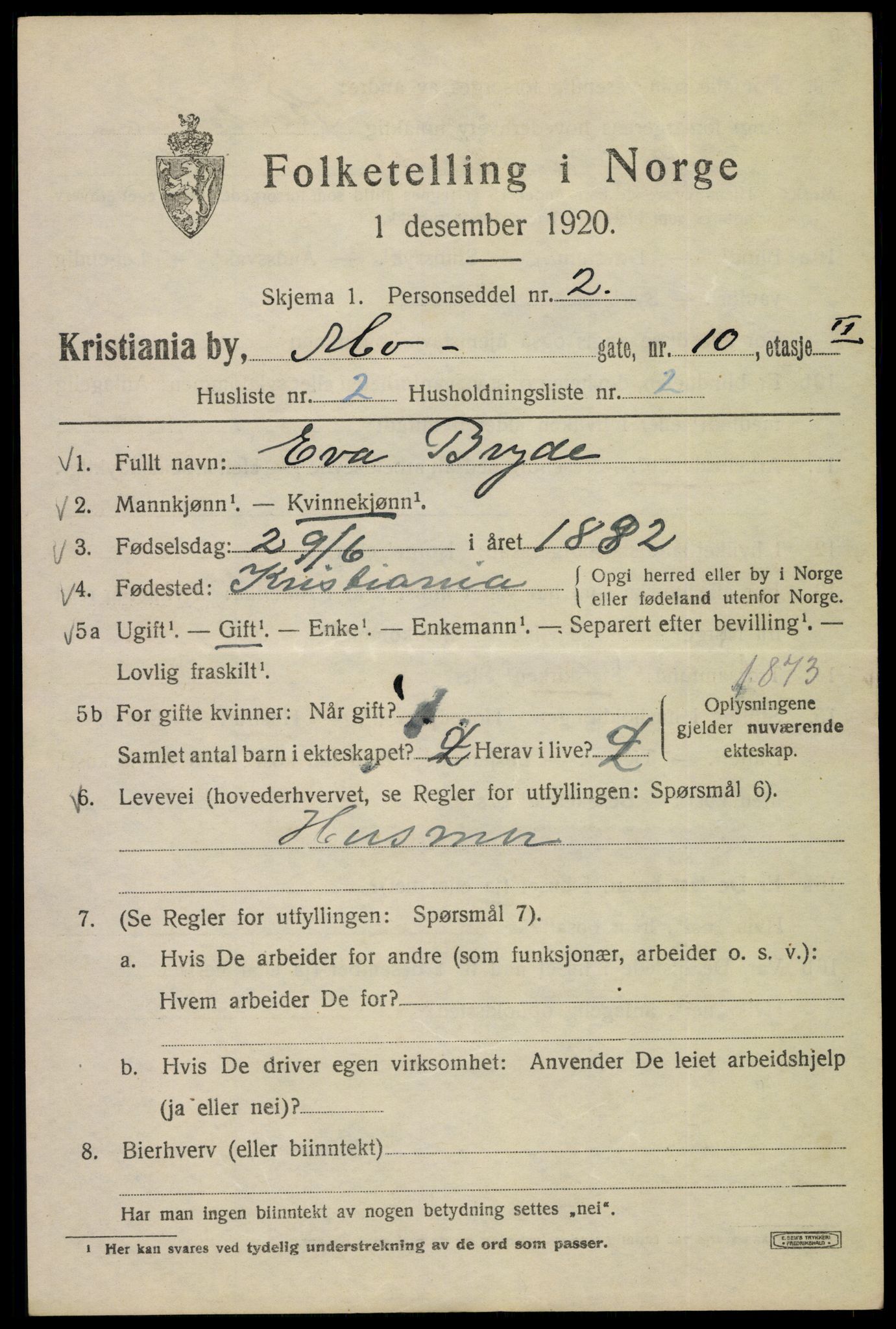 SAO, 1920 census for Kristiania, 1920, p. 395435