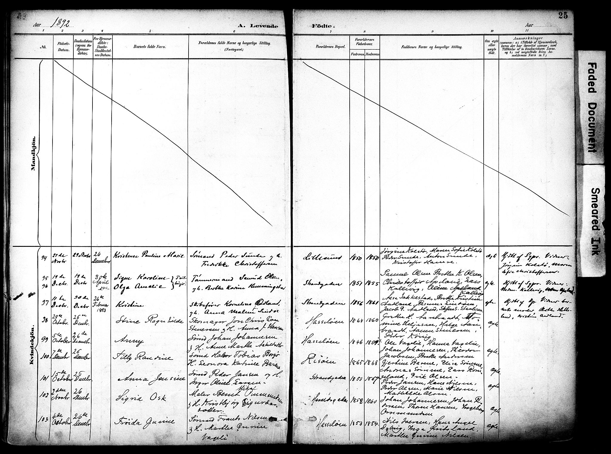 Haugesund sokneprestkontor, AV/SAST-A -101863/H/Ha/Haa/L0006: Parish register (official) no. A 6, 1891-1907, p. 25