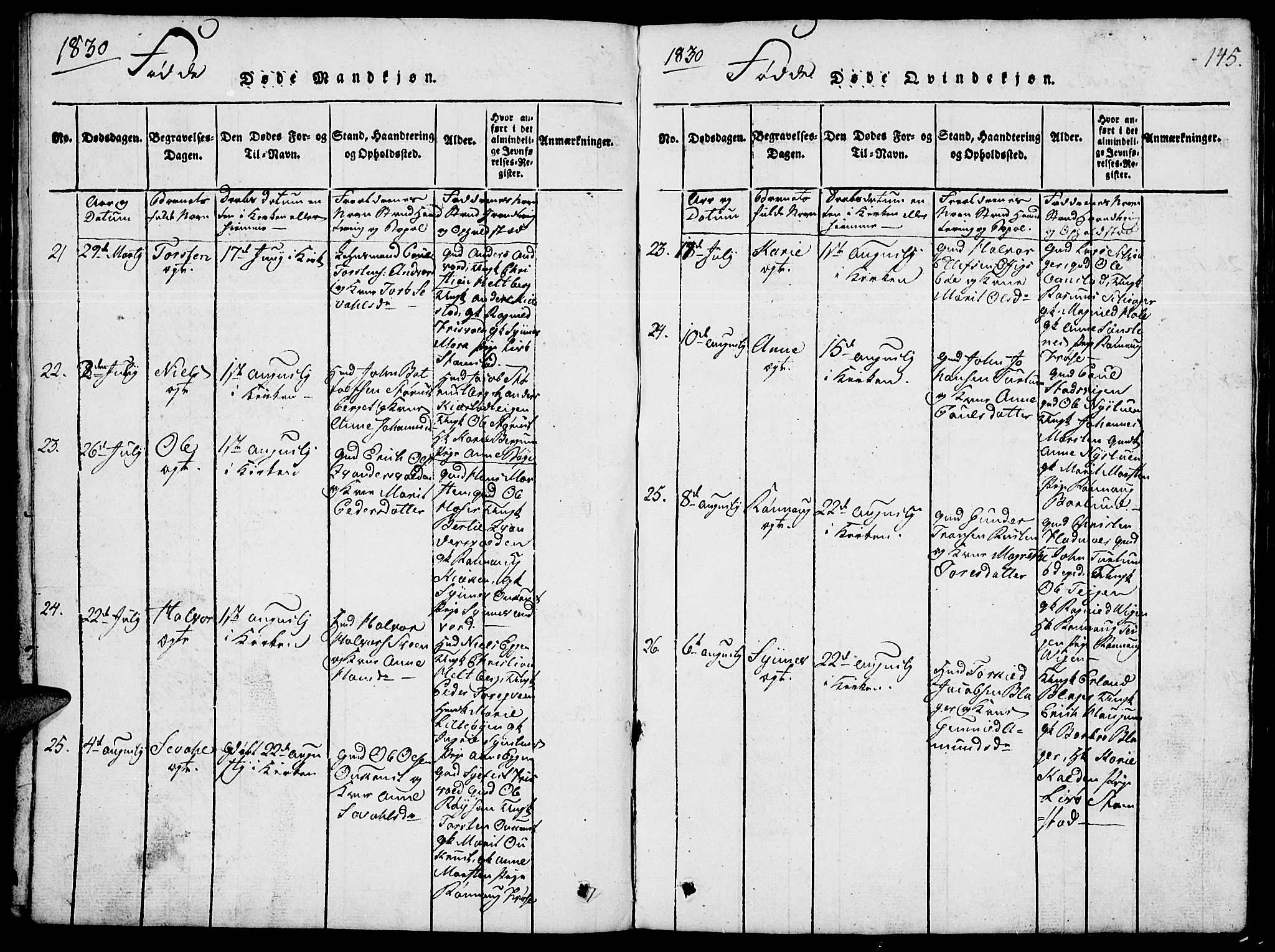 Lom prestekontor, SAH/PREST-070/L/L0001: Parish register (copy) no. 1, 1815-1836, p. 145