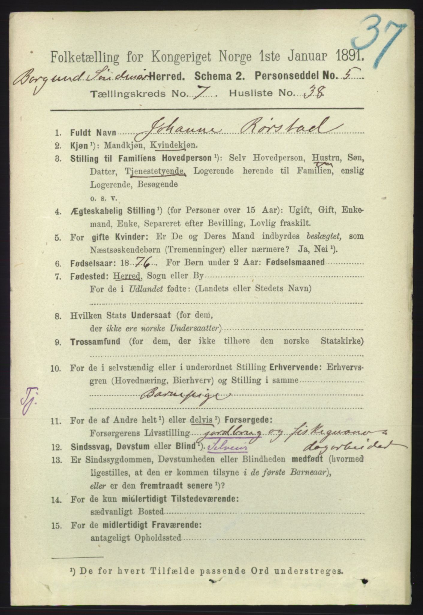 RA, 1891 census for 1531 Borgund, 1891, p. 2104