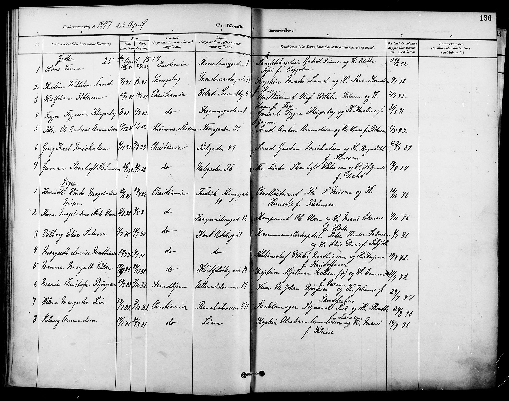 Garnisonsmenigheten Kirkebøker, AV/SAO-A-10846/F/Fa/L0013: Parish register (official) no. 13, 1894-1904, p. 136