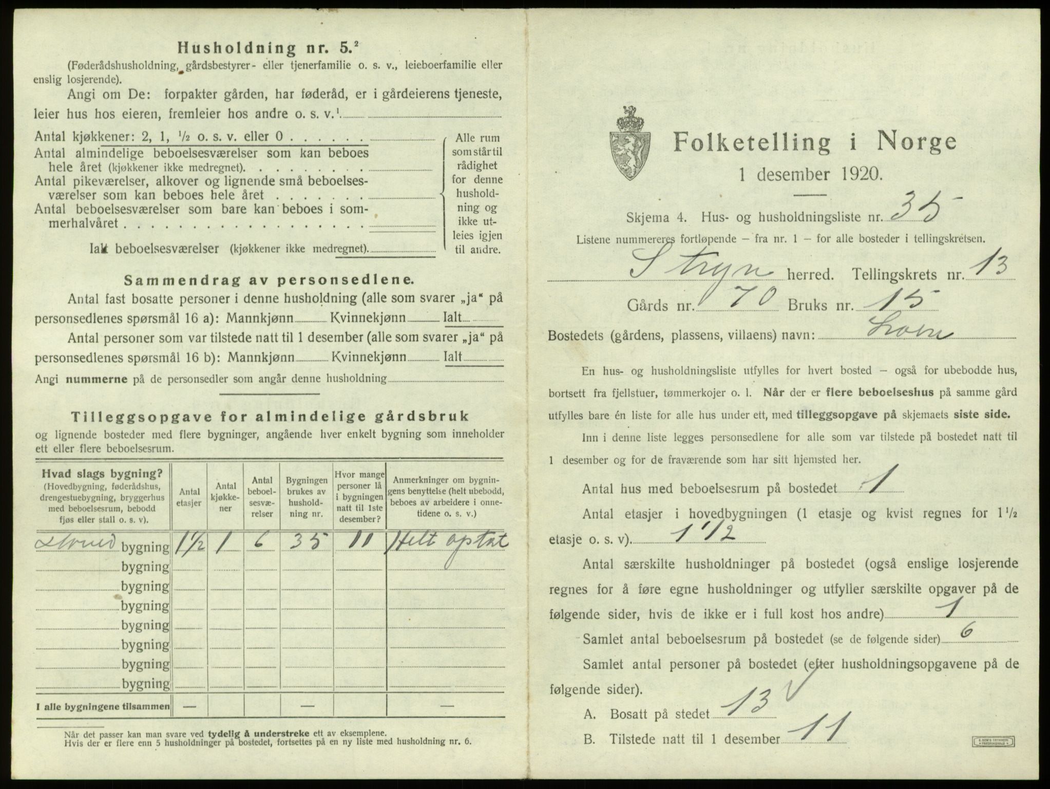 SAB, 1920 census for Stryn, 1920, p. 845