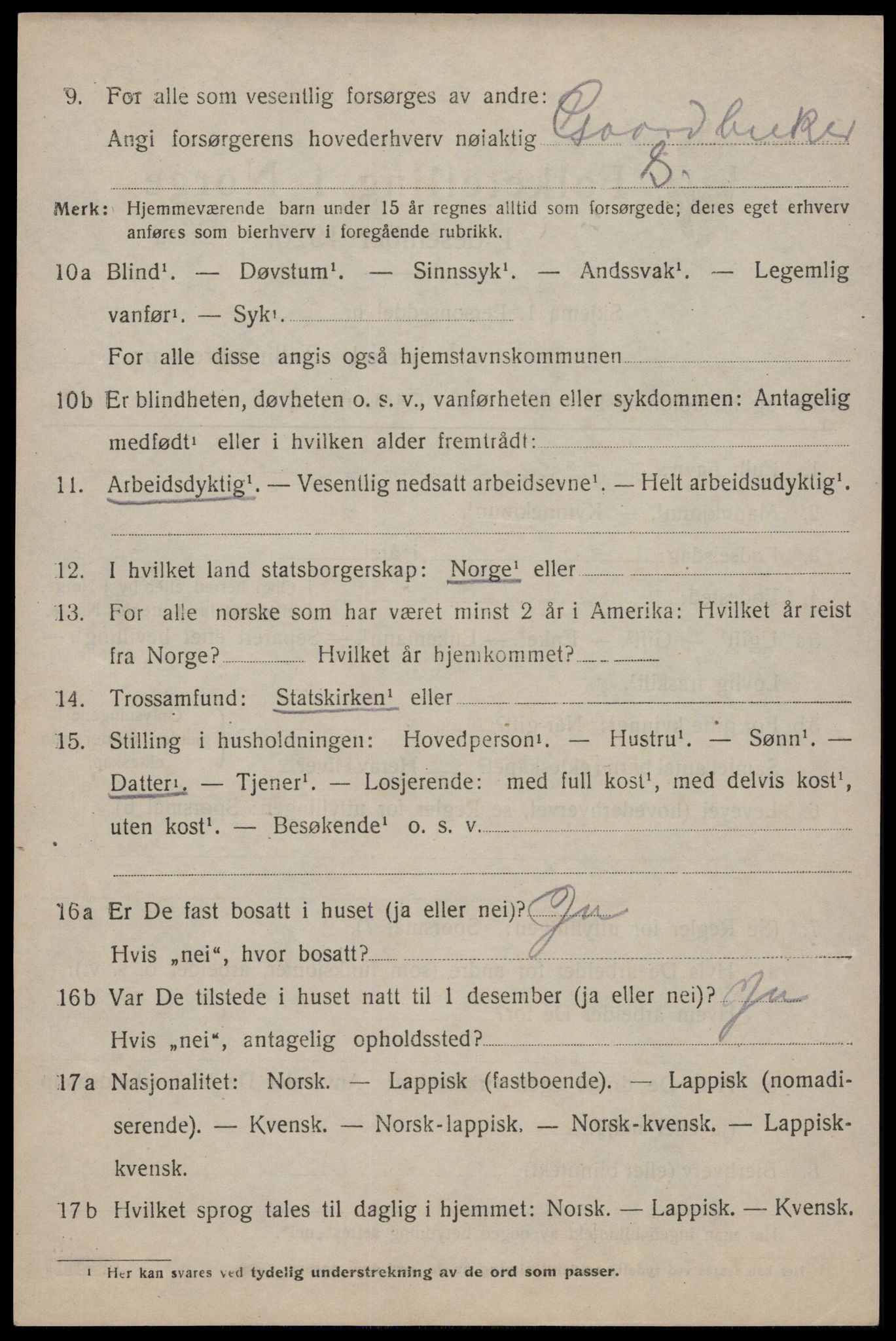 SAT, 1920 census for Flakstad, 1920, p. 1238