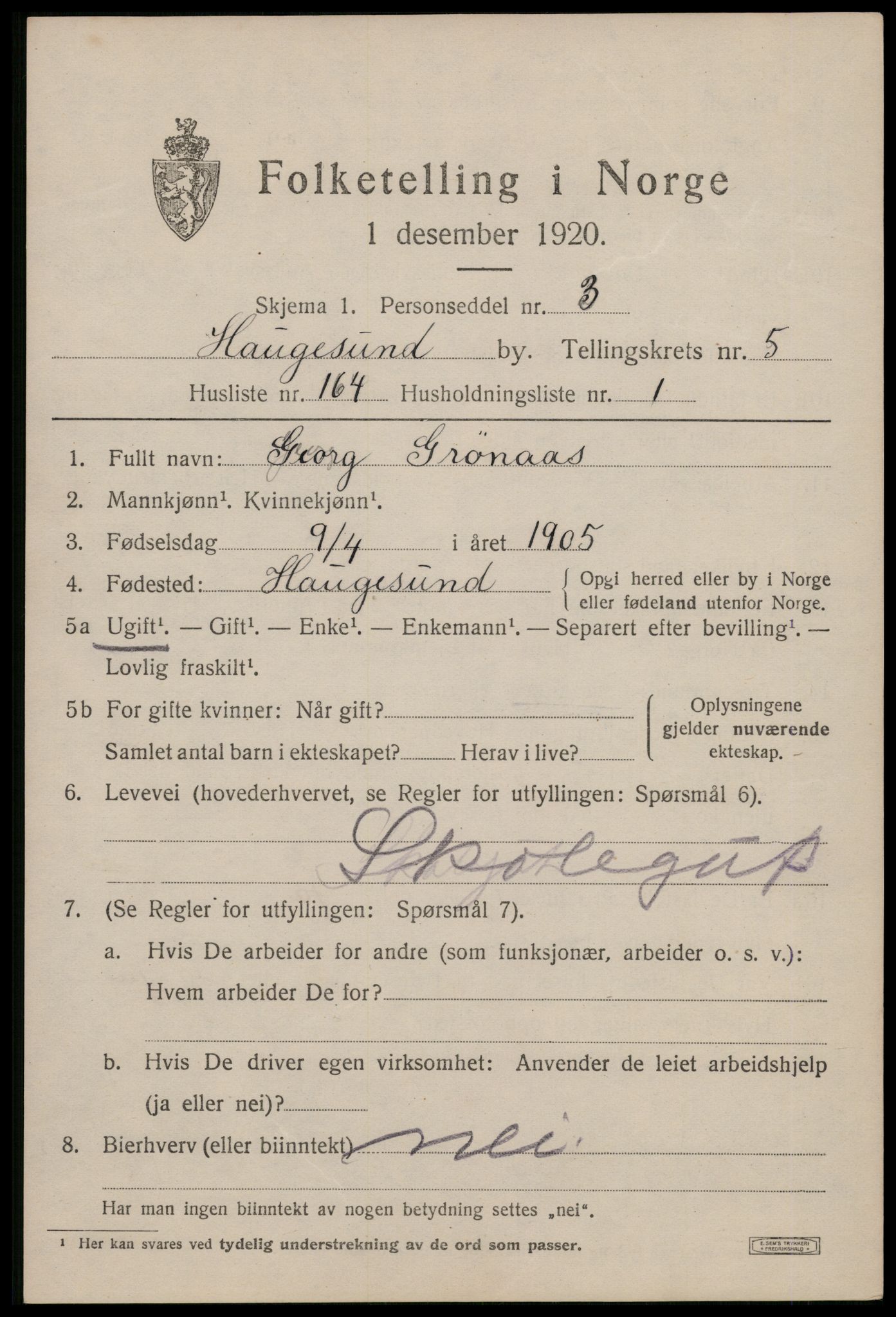 SAST, 1920 census for Haugesund, 1920, p. 21131