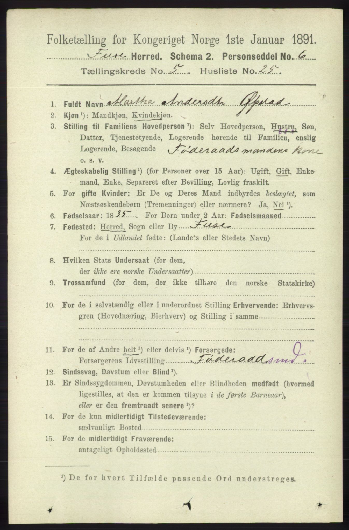 RA, 1891 census for 1241 Fusa, 1891, p. 1040