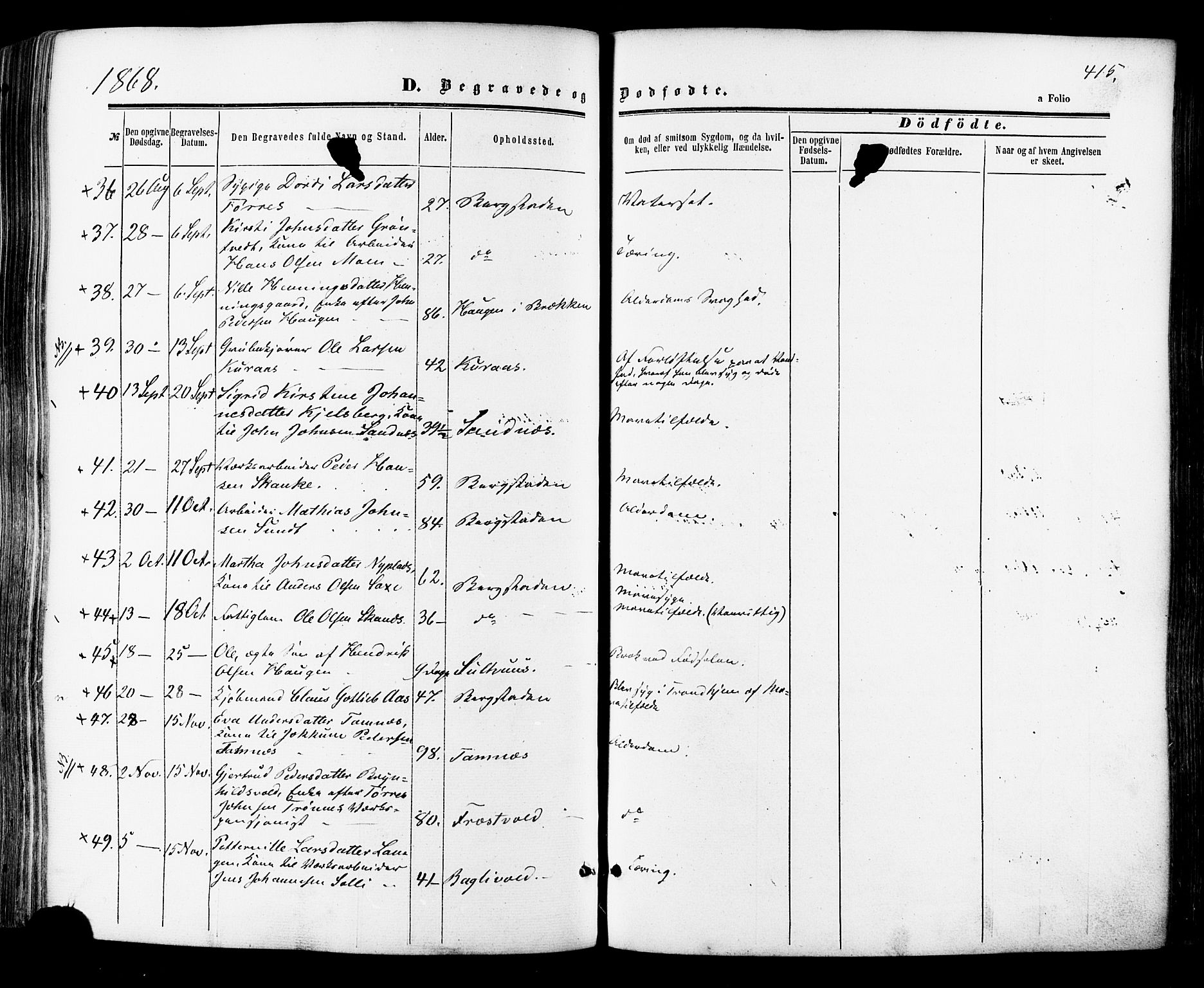 Ministerialprotokoller, klokkerbøker og fødselsregistre - Sør-Trøndelag, SAT/A-1456/681/L0932: Parish register (official) no. 681A10, 1860-1878, p. 415