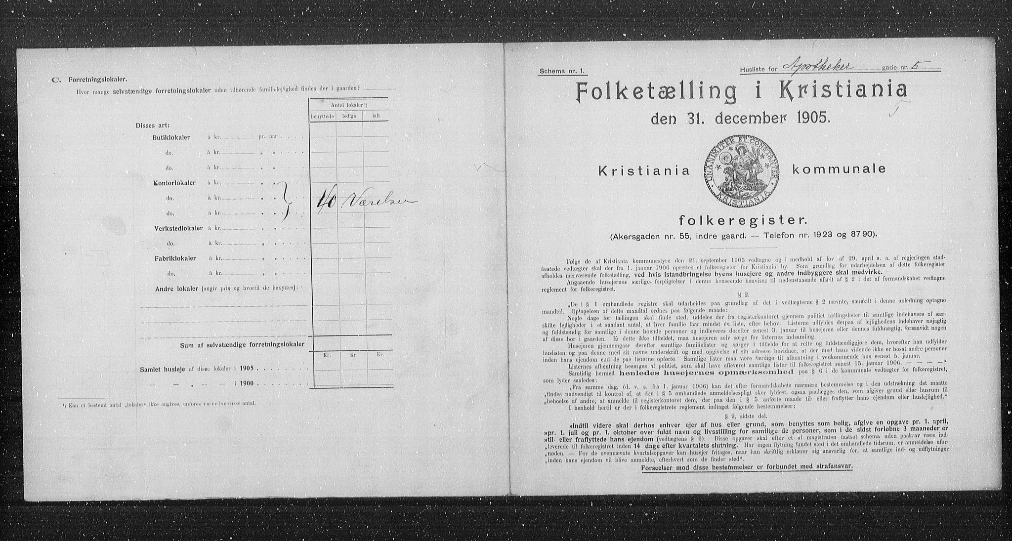 OBA, Municipal Census 1905 for Kristiania, 1905, p. 734