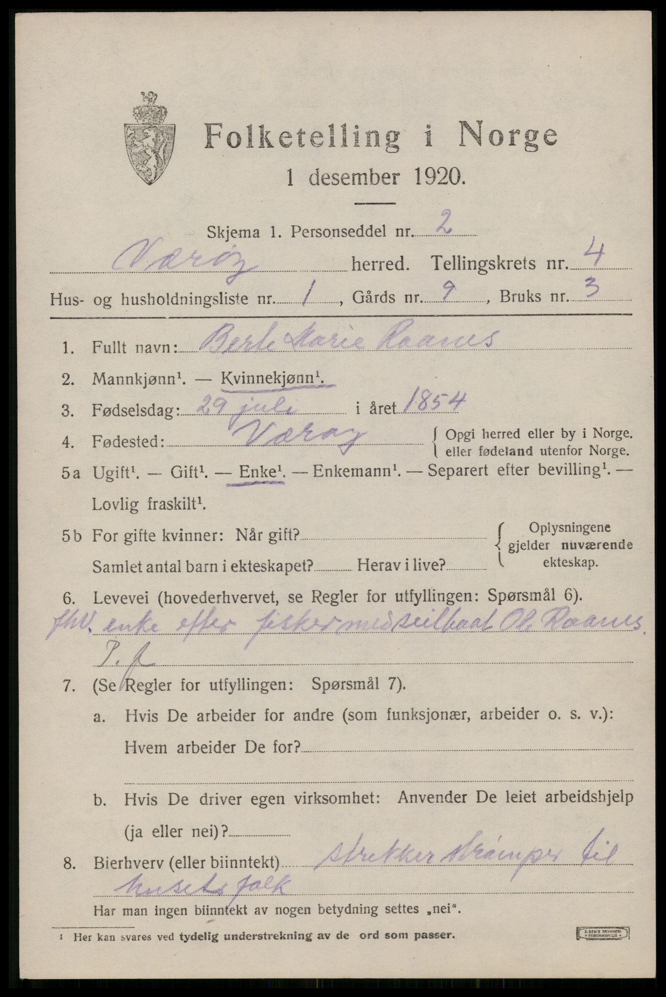 SAT, 1920 census for Værøy, 1920, p. 2447